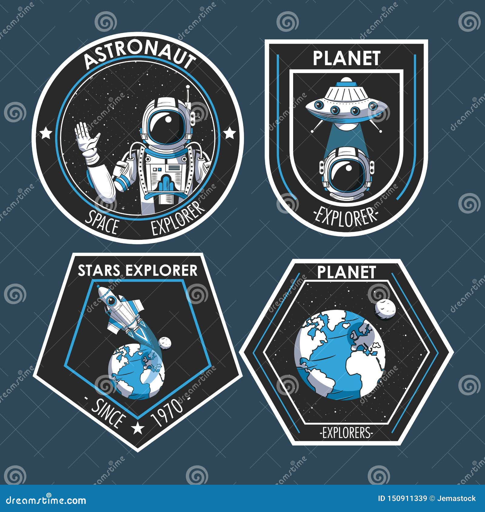 Set of Space Explorer Patches Emblems Design Stock Vector