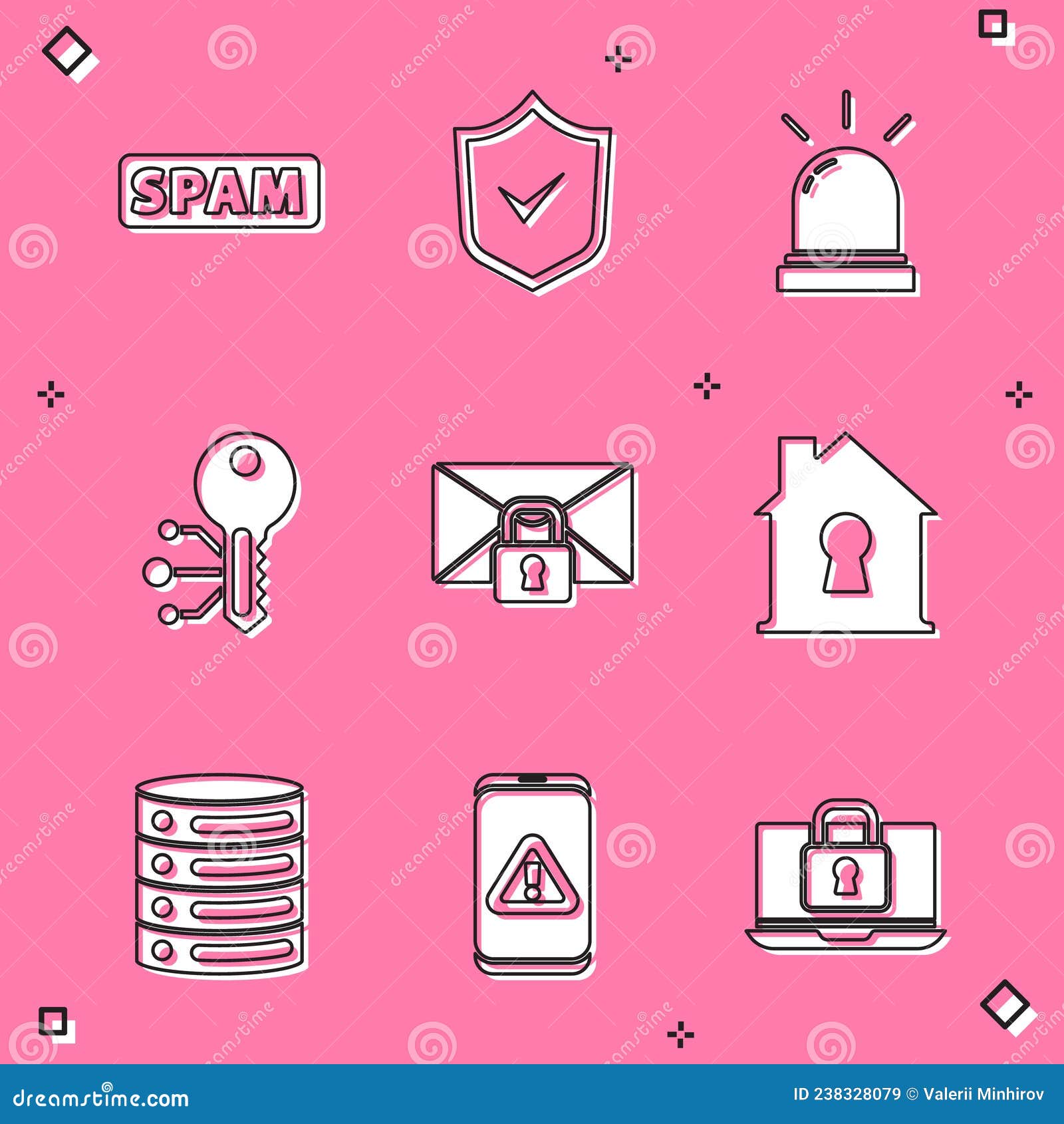 Set Spam, Shield with Check Mark, Motion Sensor, Cryptocurrency Key, Mail  Message Lock Password, House Under Protection Stock Vector - Illustration  of white, private: 238328079