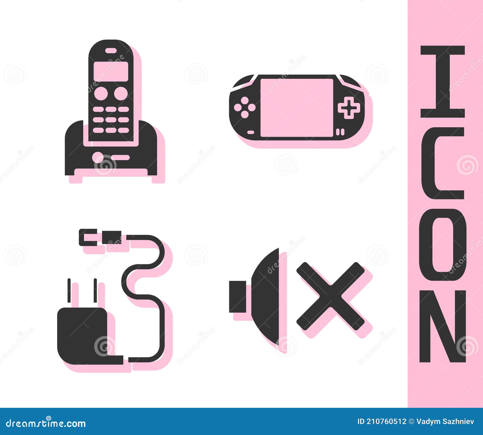 Set Speaker Mute Telephone Charger And Portable Video Game Console Icon Vector Stock Vector Illustration Of Vector Isolated 210760512