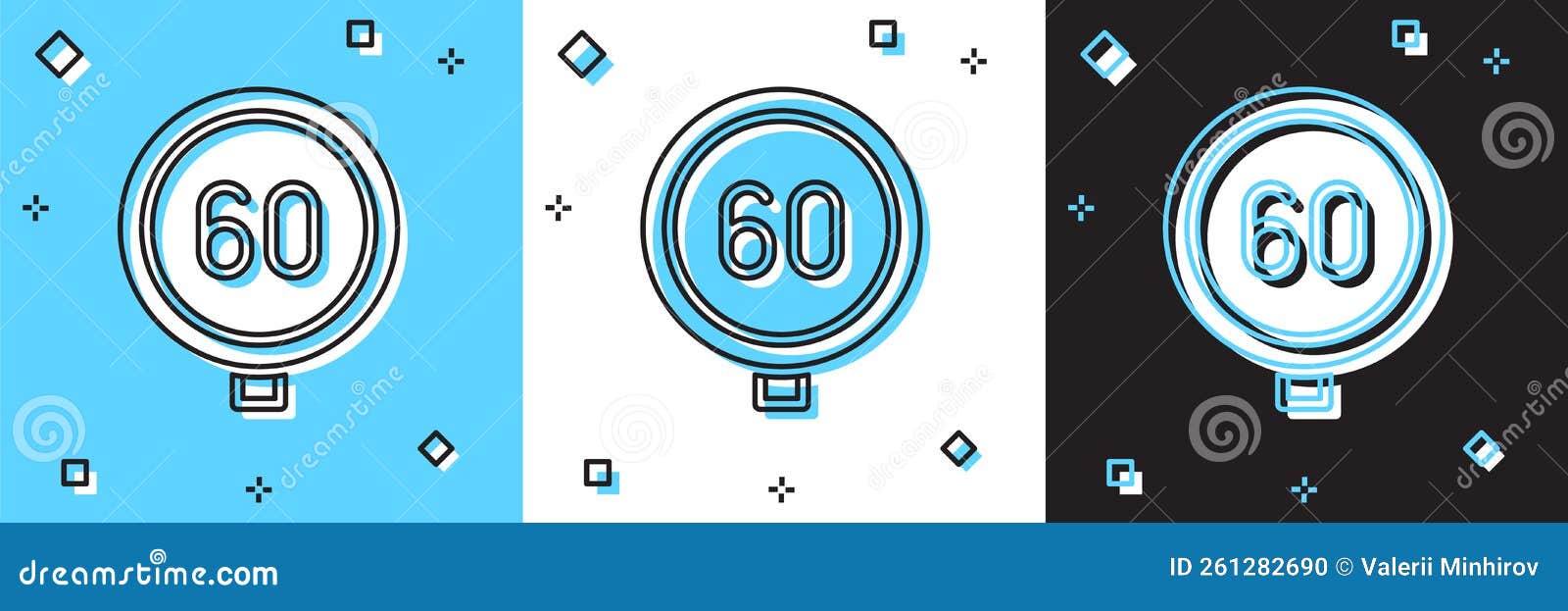 Set Speed Limit Traffic Sign 60 Km Icon Isolated On Blue And White ...