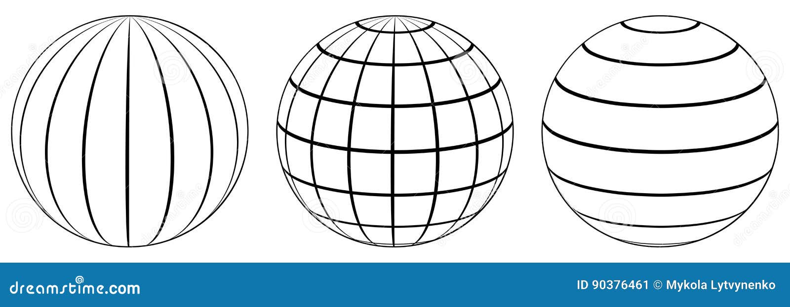 set spheres globe earth grid, latitude longitude