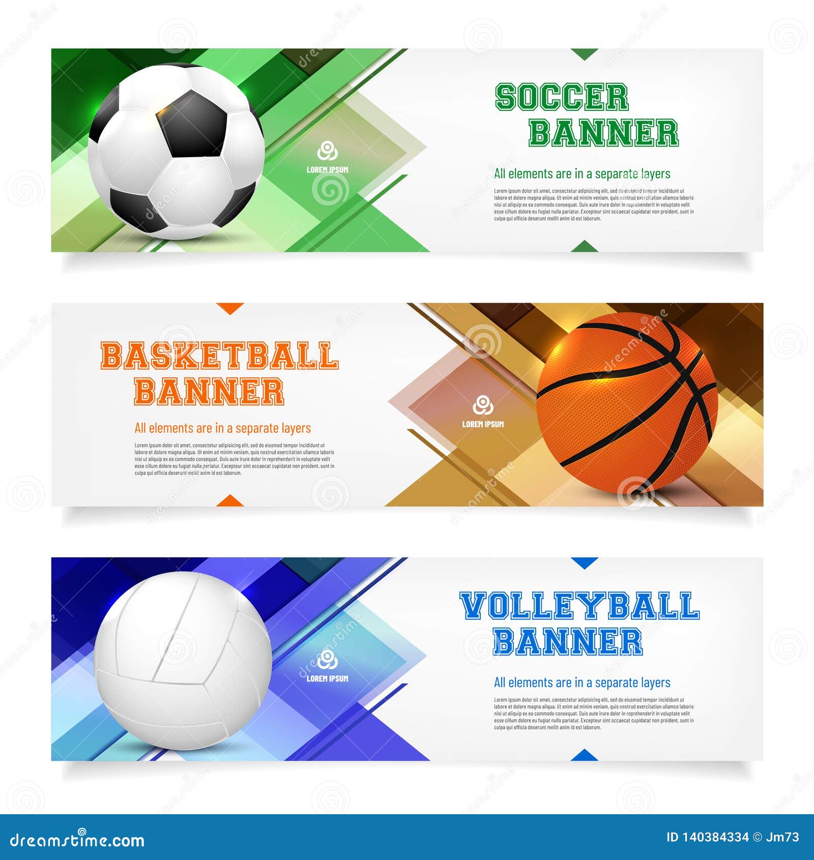 Set of Sport Banner Templates with Ball and Sample Text Stock Regarding Sports Banner Templates