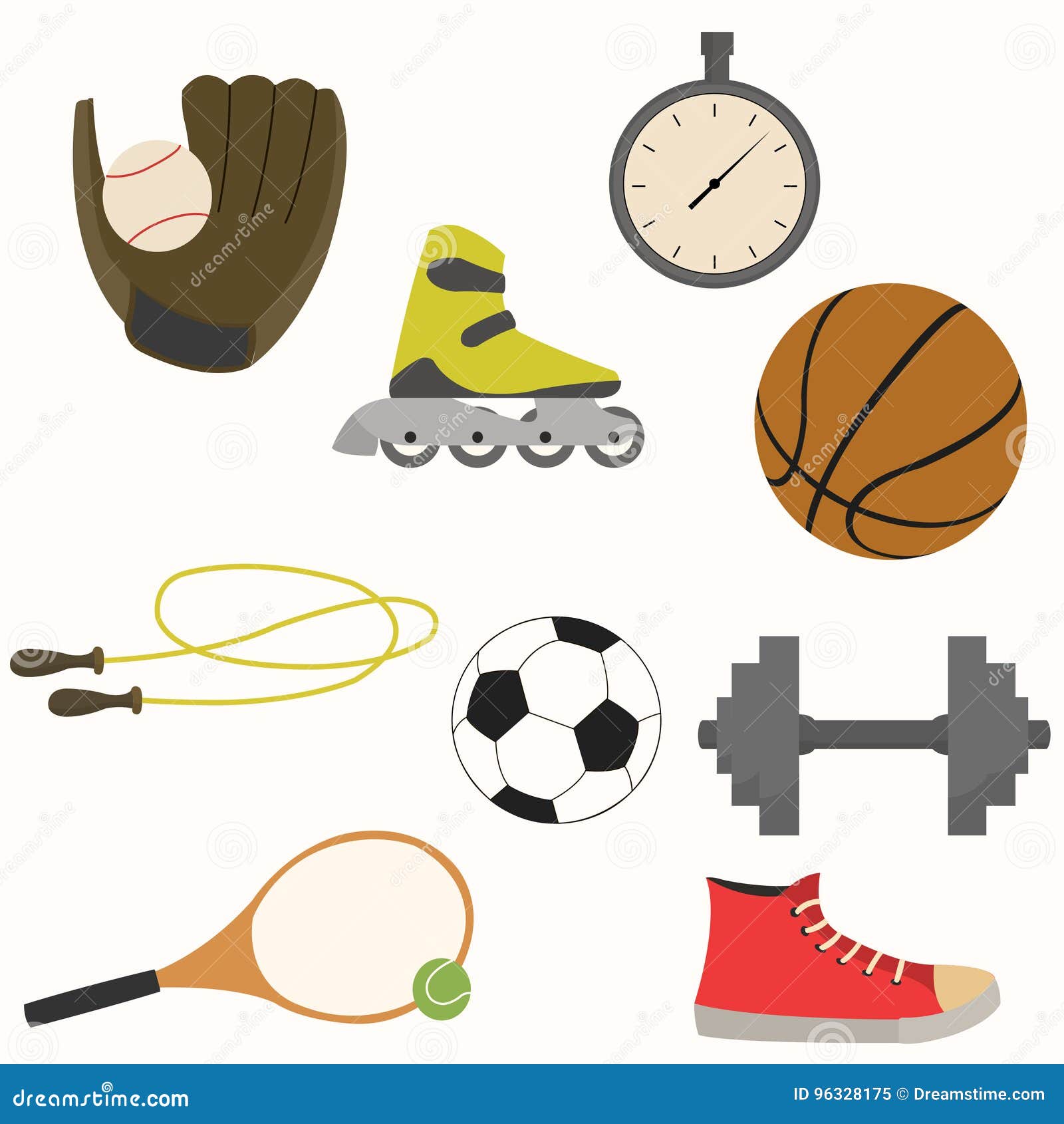 Set of Sport Equipment in Simple Design. Stock Vector Illustration of