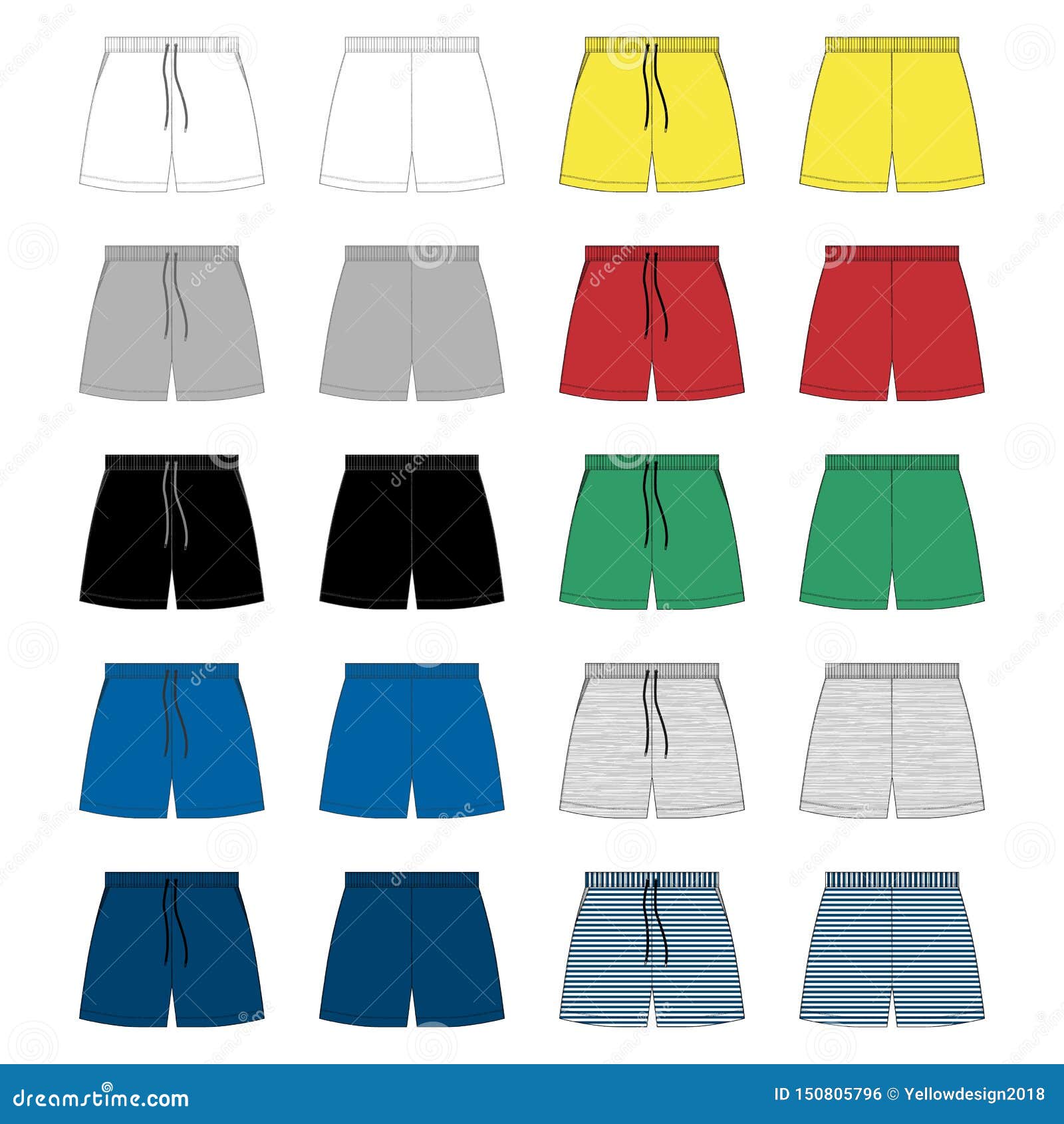 Set of Sport Shorts Pants Design Template. Technical Sketch Fashion ...