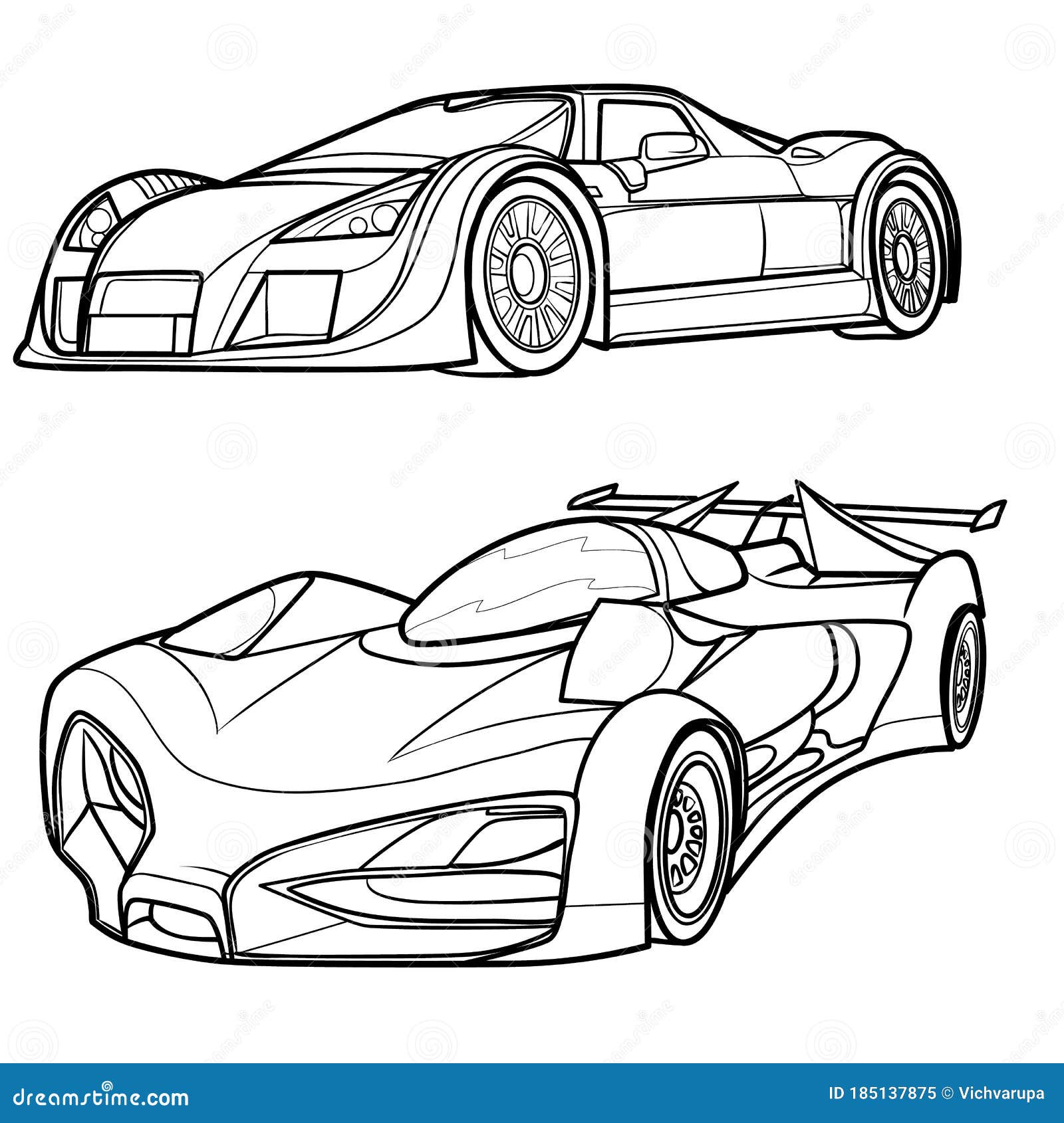 Set Of Sports Car Sketches, Coloring Book, Isolated Object On White