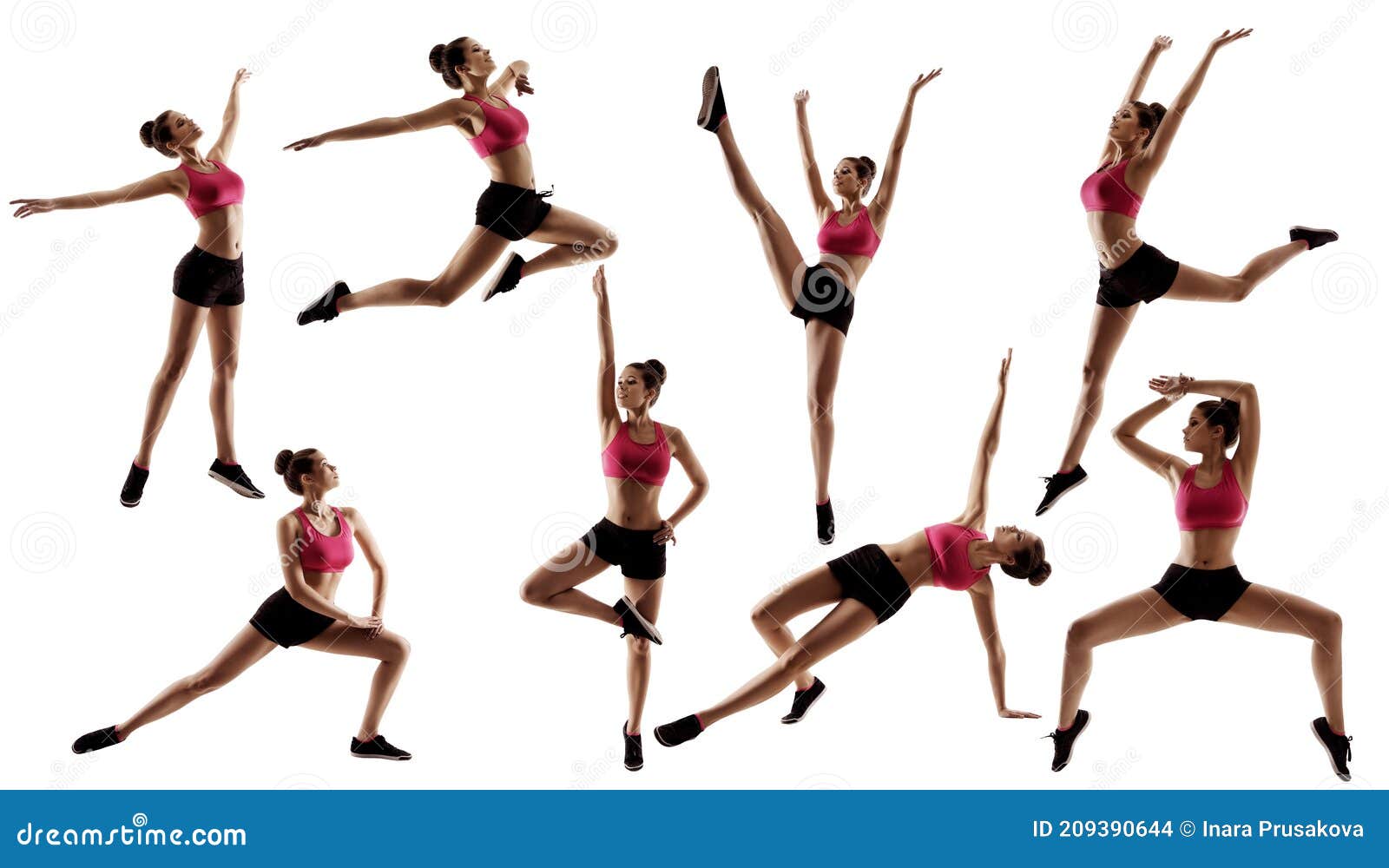 Set of Sporty Woman Fitness Exercise. Pilates Workout in Side