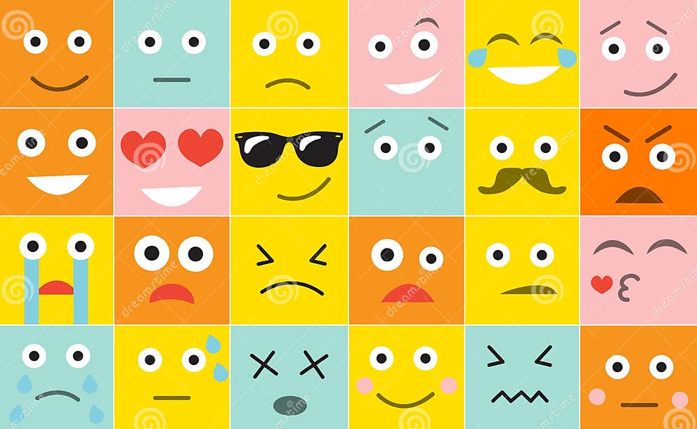 Set Square Emoticons with Different Emotions, Vector Illustration Stock ...