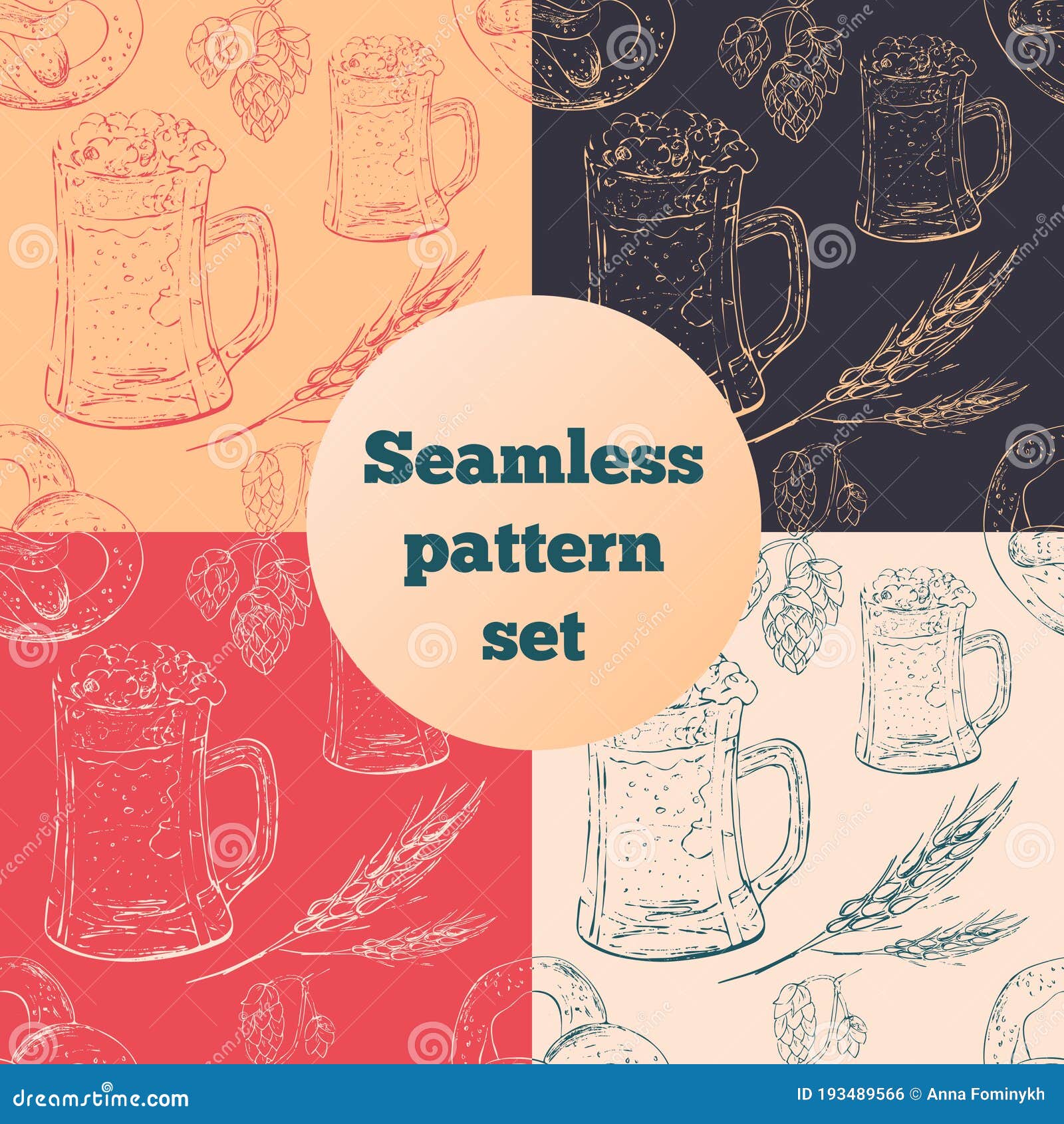 set of st. patrick day seamless patterns of hand drawn beer s, for wrapping paper, wallpaper, fabric pattern, backdrop,