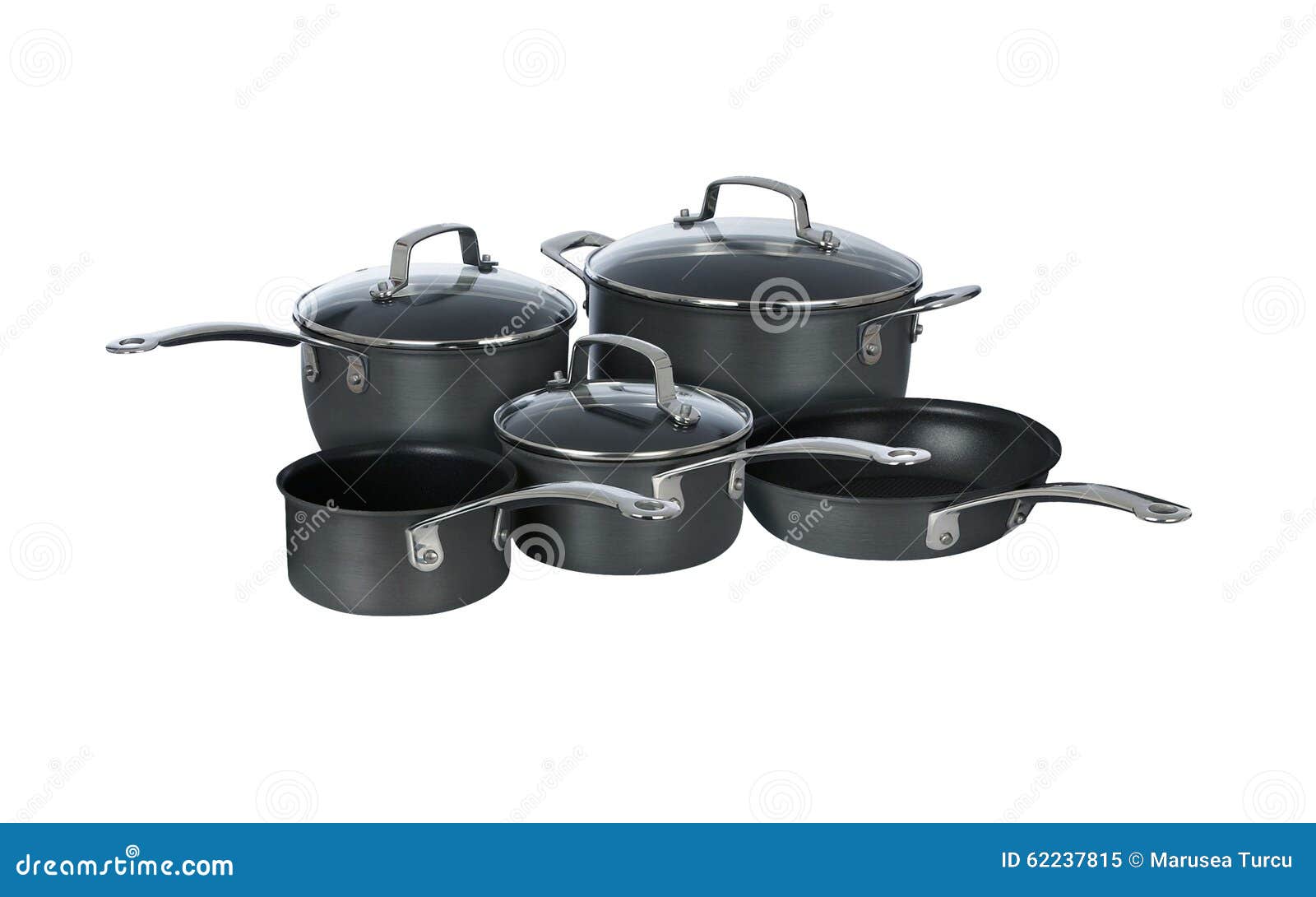 Set of Stainless Steel Pots and Pans Stock Image Image of aluminum