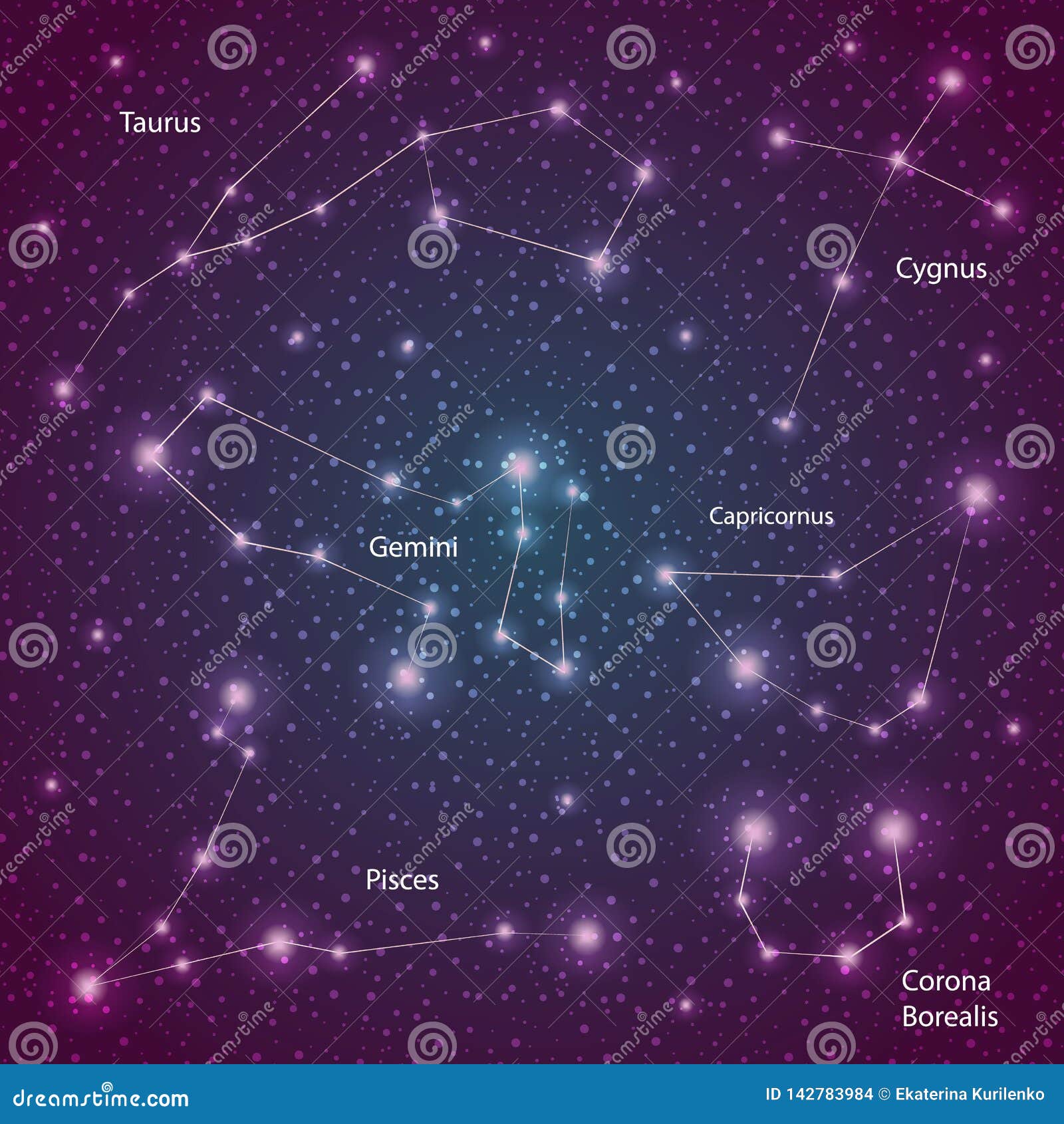 Set of Stars Of_4_constellations with the Name Vector Illustration on a