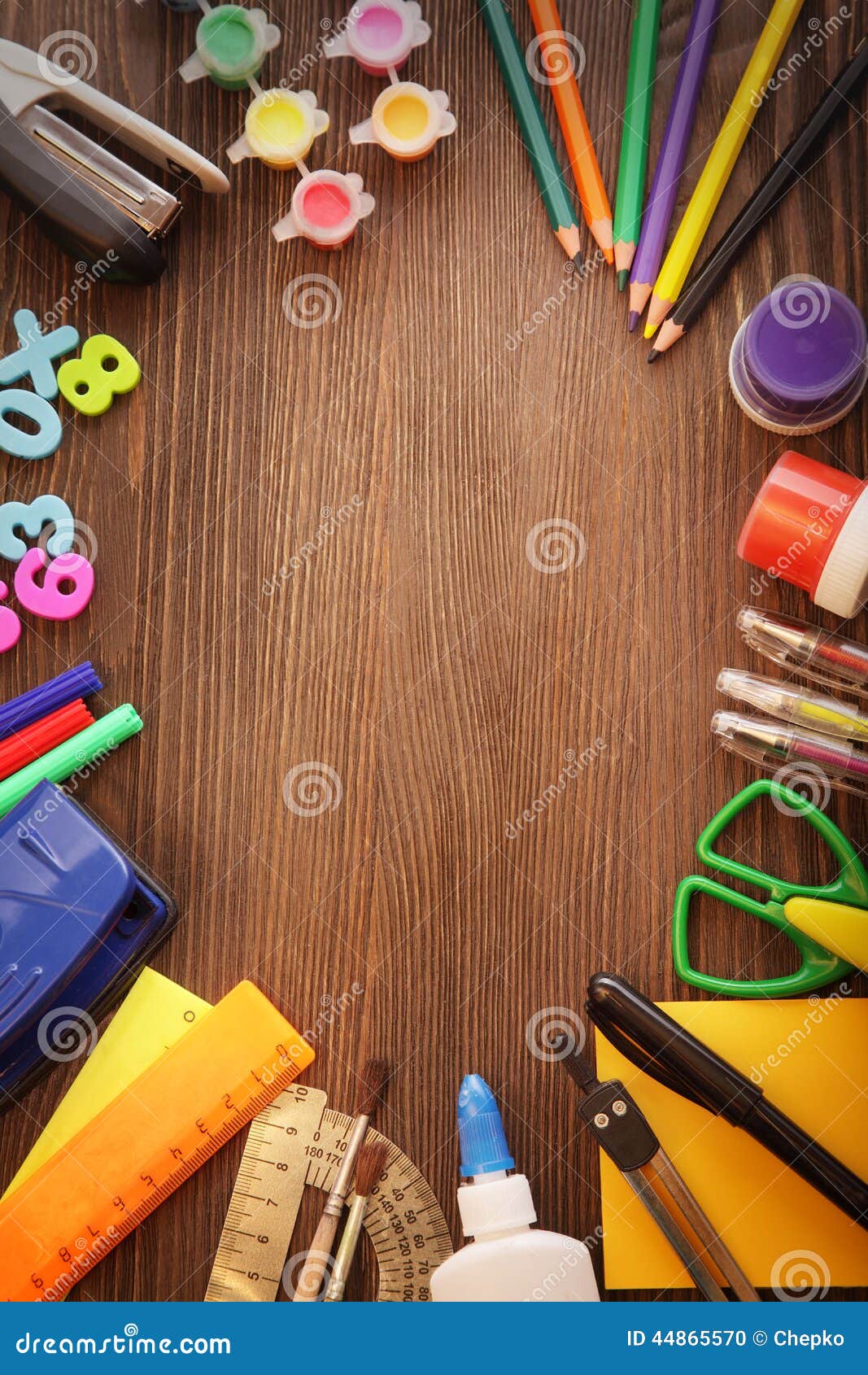 Set of stationery frame stock photo. Image of ruler, note 44865570