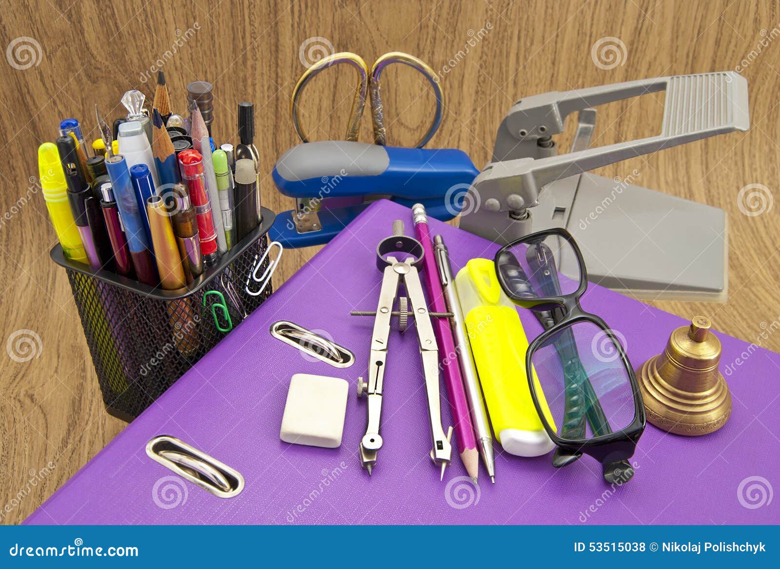 A Set of Stationery Items for Office. Stock Photo Image of pens