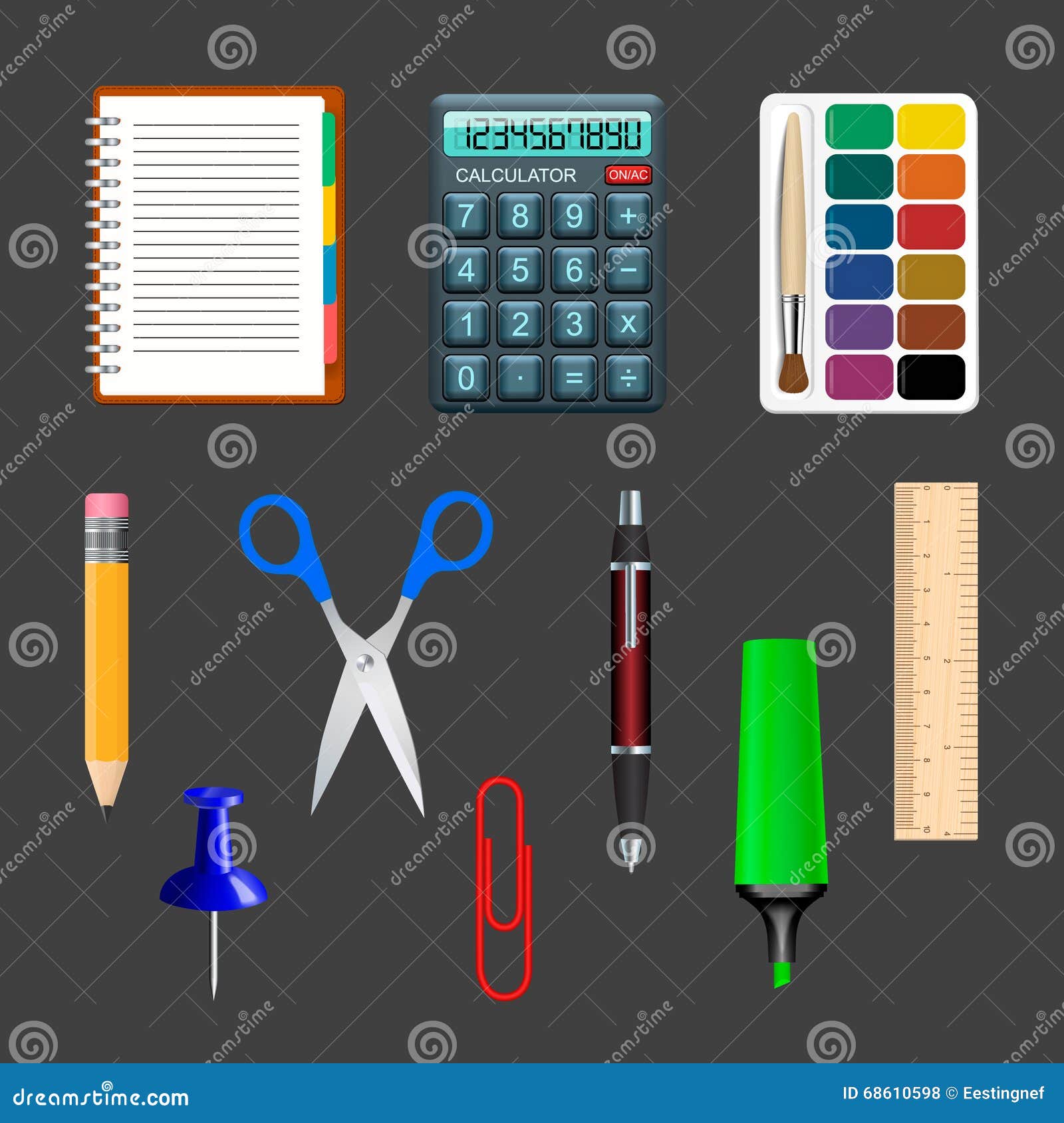 Set of stationery. stock vector. Illustration of highlighter 68610598