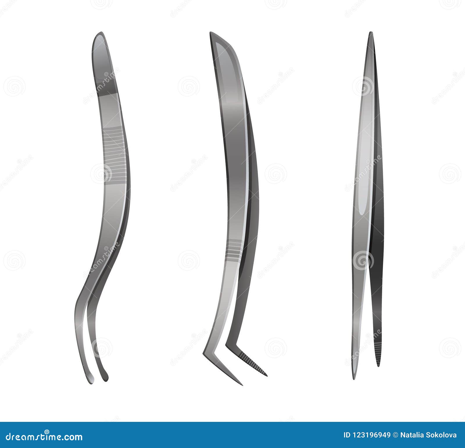 Set of Steel Tweezers Isolated on White Stock Vector Illustration of