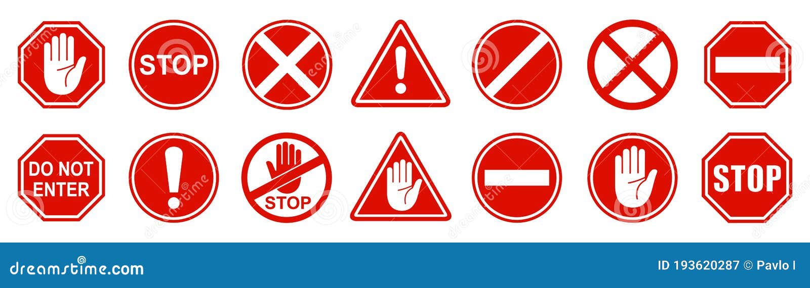 Set Stop Red Sign Icon With White Hand Do Not Enter Warning Stop Sign Vector Stock Vector Illustration Of Movement Security