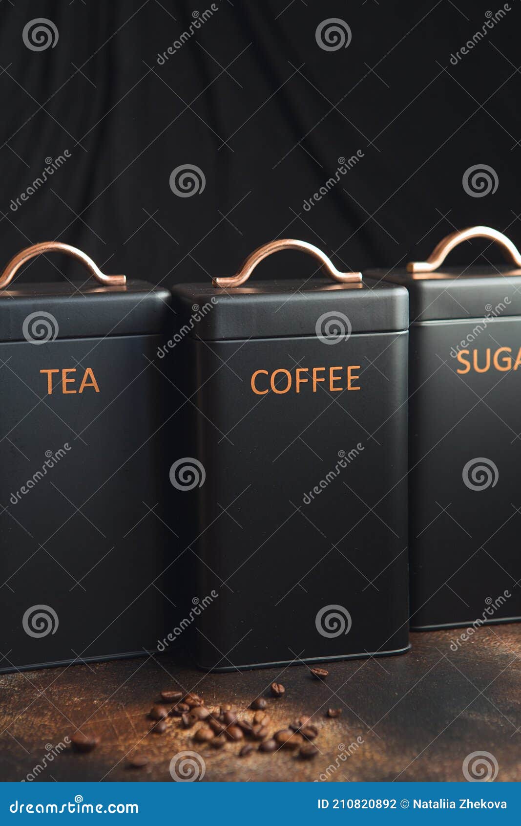 Set of 3 Storage Tins for Housing Teas, Coffee and Sugar. Set of Three