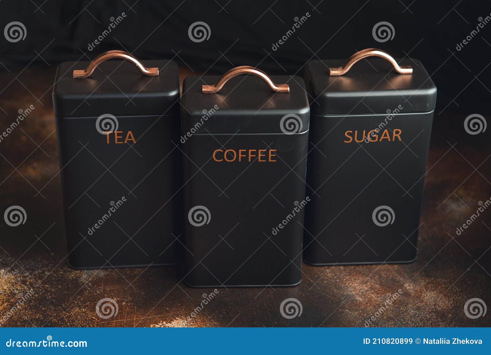 Set of 3 Storage Tins for Housing Teas, Coffee and Sugar. Set of Three