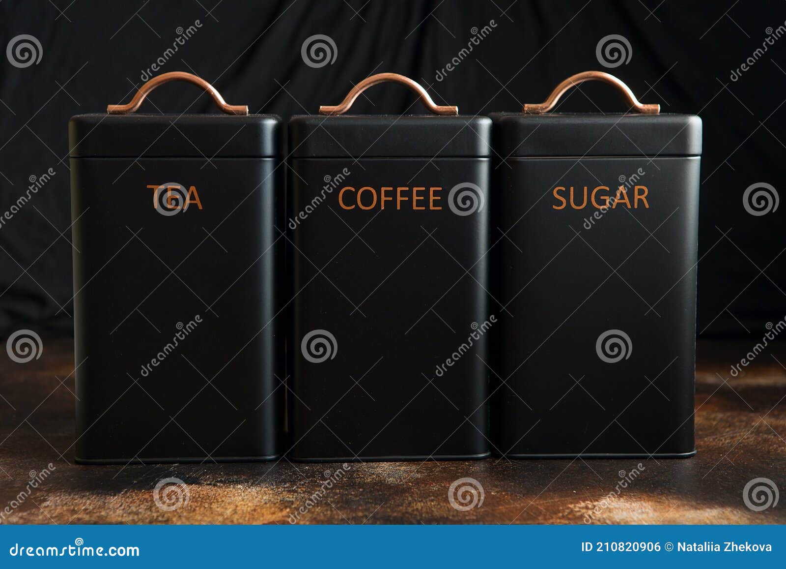 Set of 3 Storage Tins for Housing Teas, Coffee and Sugar. Set of Three