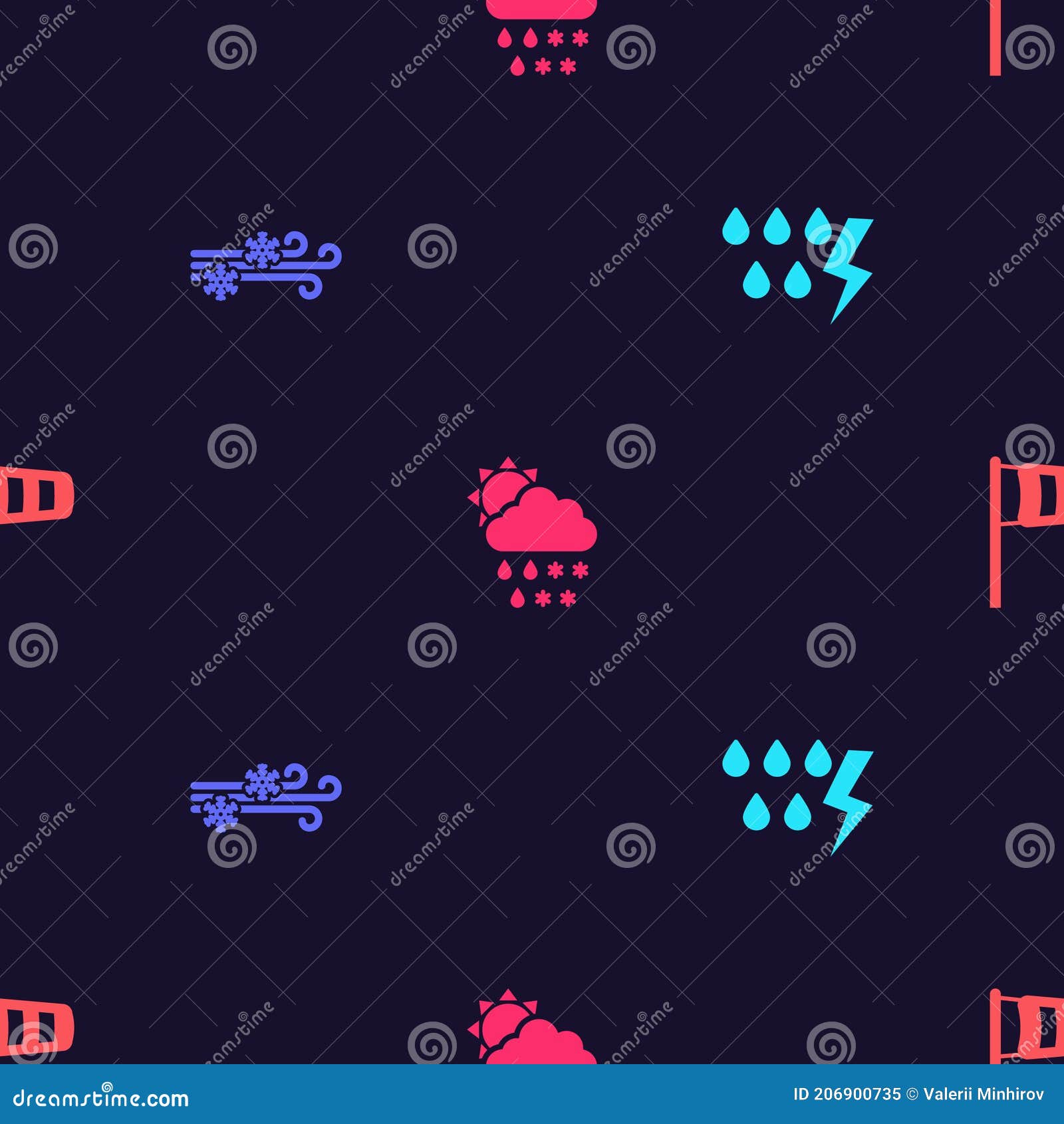 Set Storm, Wind and Snow, Cloud with Snow, Rain, Sun and Cone