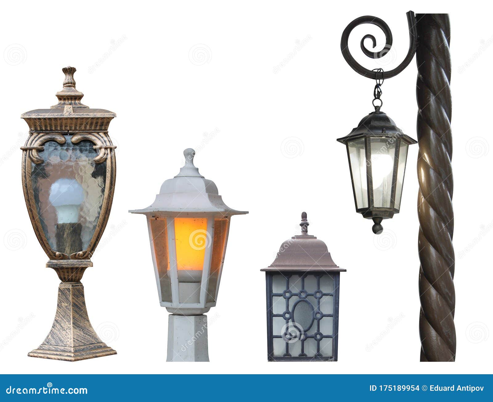 Set of Street Mounted Wall and Ground Lights in Classic Old Style