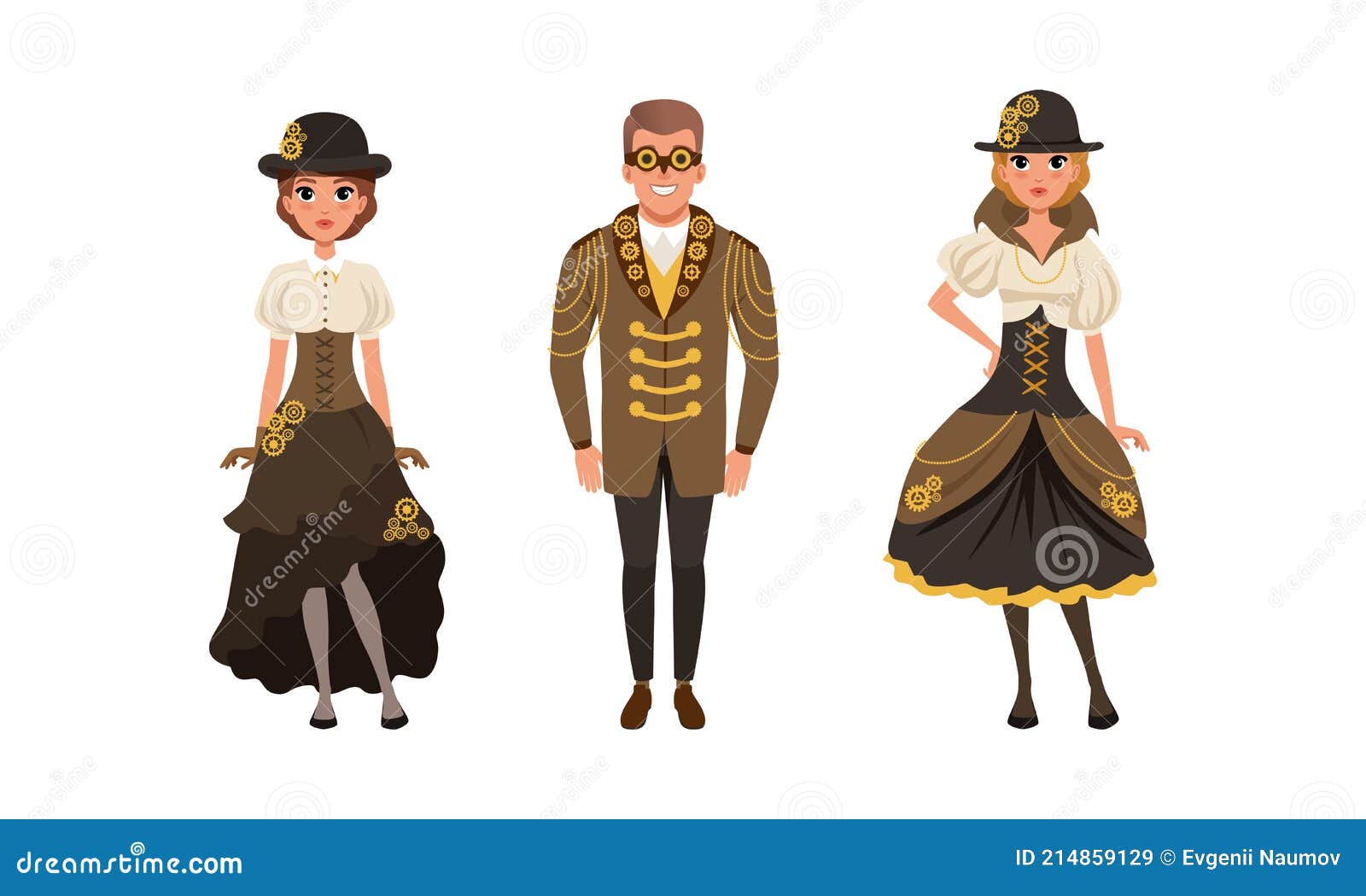 Set of Stylish People Wearing Retro Steampunk Outfit, Steampunk Party,  Festival Concept Cartoon Vector Illustration Stock Vector - Illustration of  character, elegant: 214859129