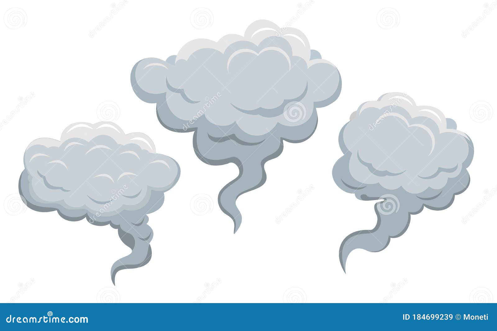 Set of Stylized White Clouds. Cartoon Smoke or Fog Vector Set Stock