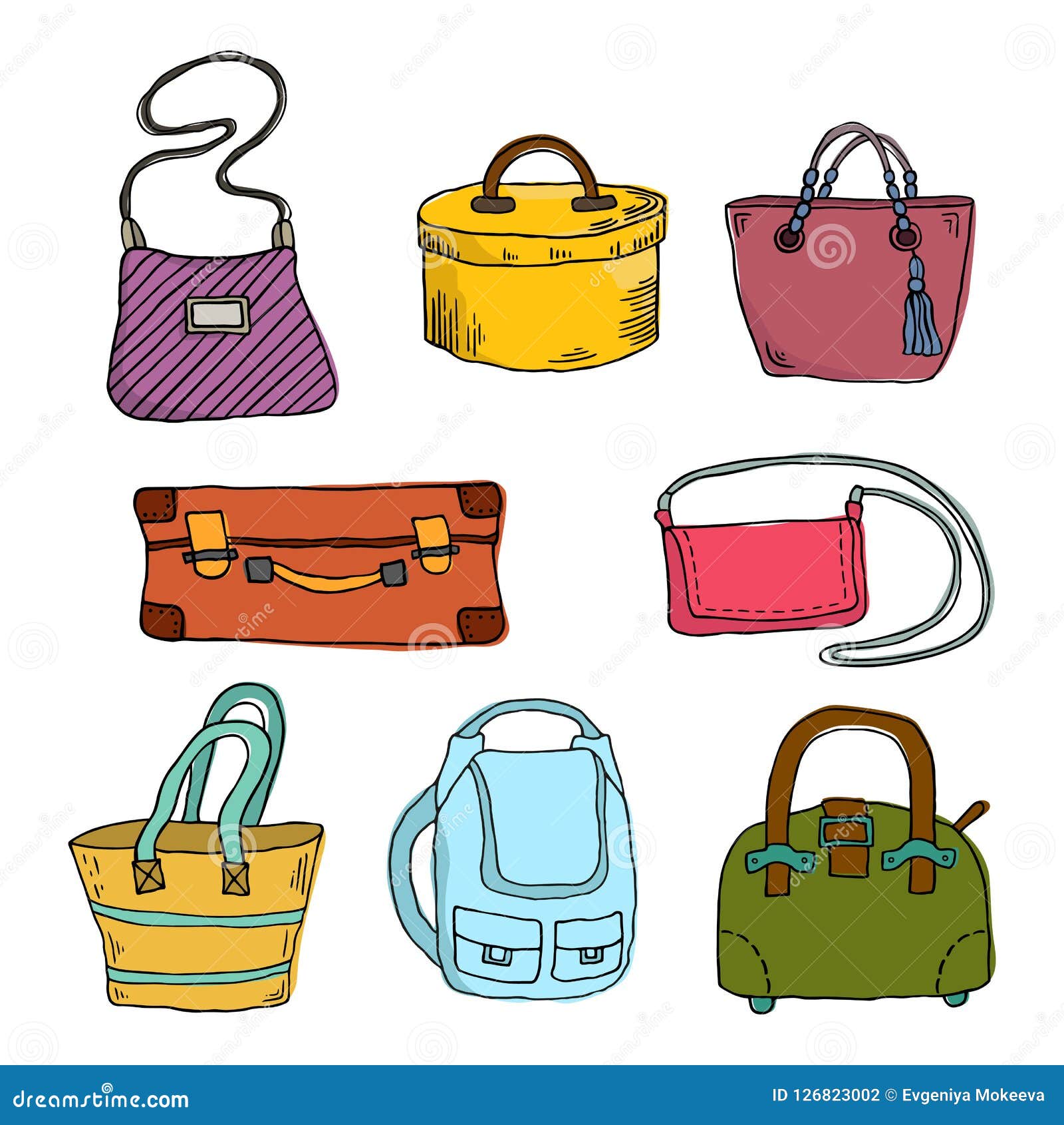 Set of suitcases and bags. stock illustration. Illustration of cartoon ...