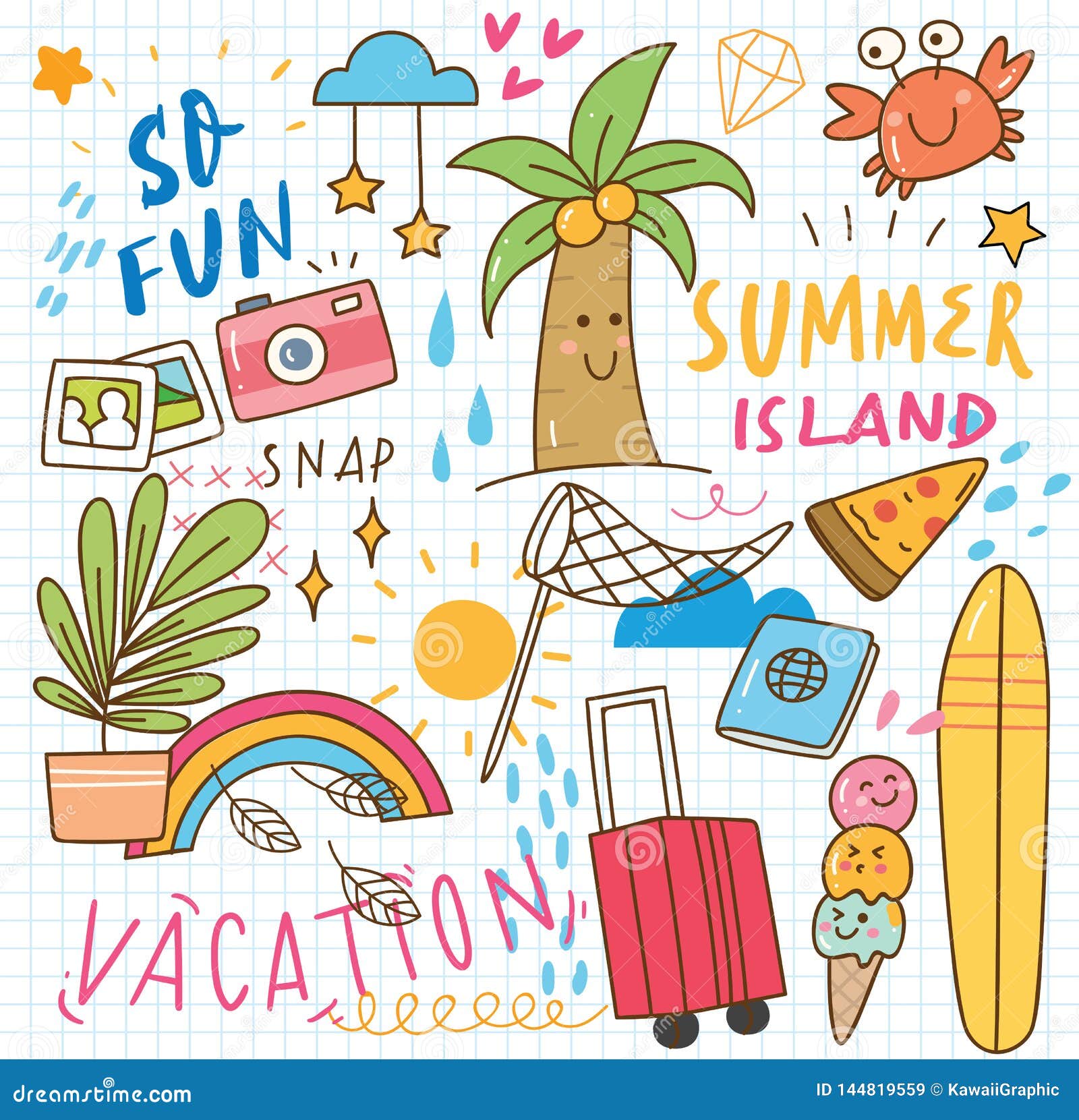 Set of Summer Doodle Collage Stock Vector - Illustration of child,  passport: 144819559