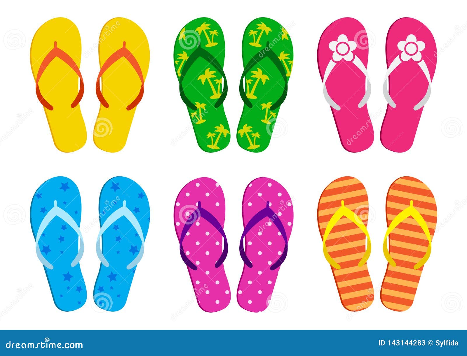 Set of Summer Flip Flops. Vector Illustration Stock Illustration ...