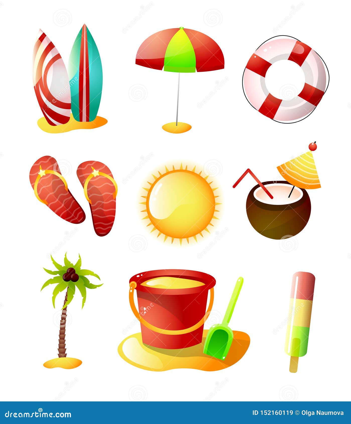 Set of Summer Time Icons, Hot Sand Beach Stock Vector - Illustration of ...