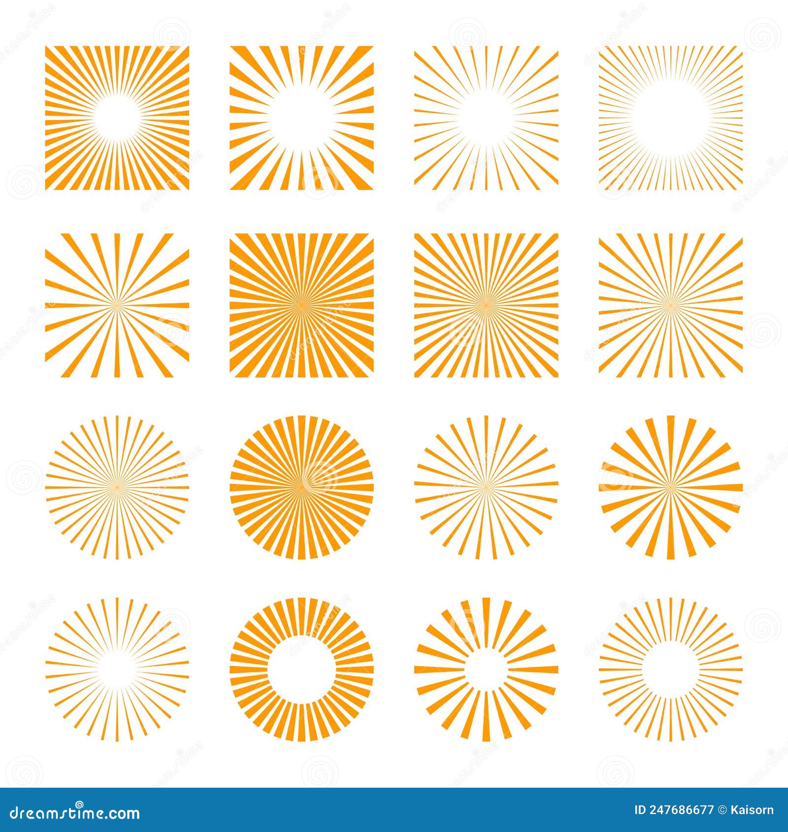 Set of Sun Rays Starburst Background. Sunburst Icons Set for Summer