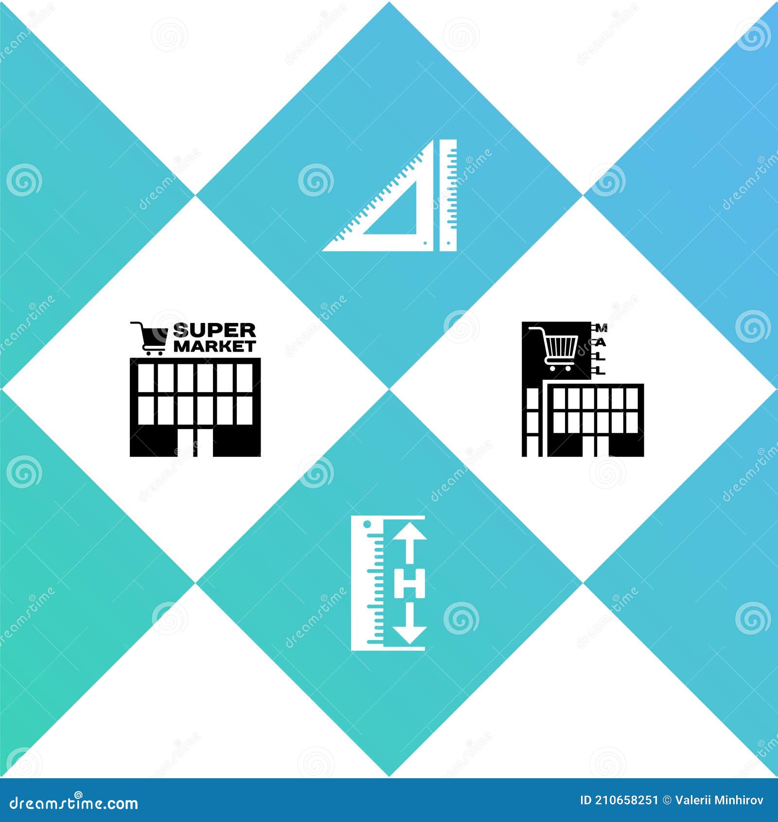 Set Supermarket Building, Measuring Height and Length, Triangular Ruler