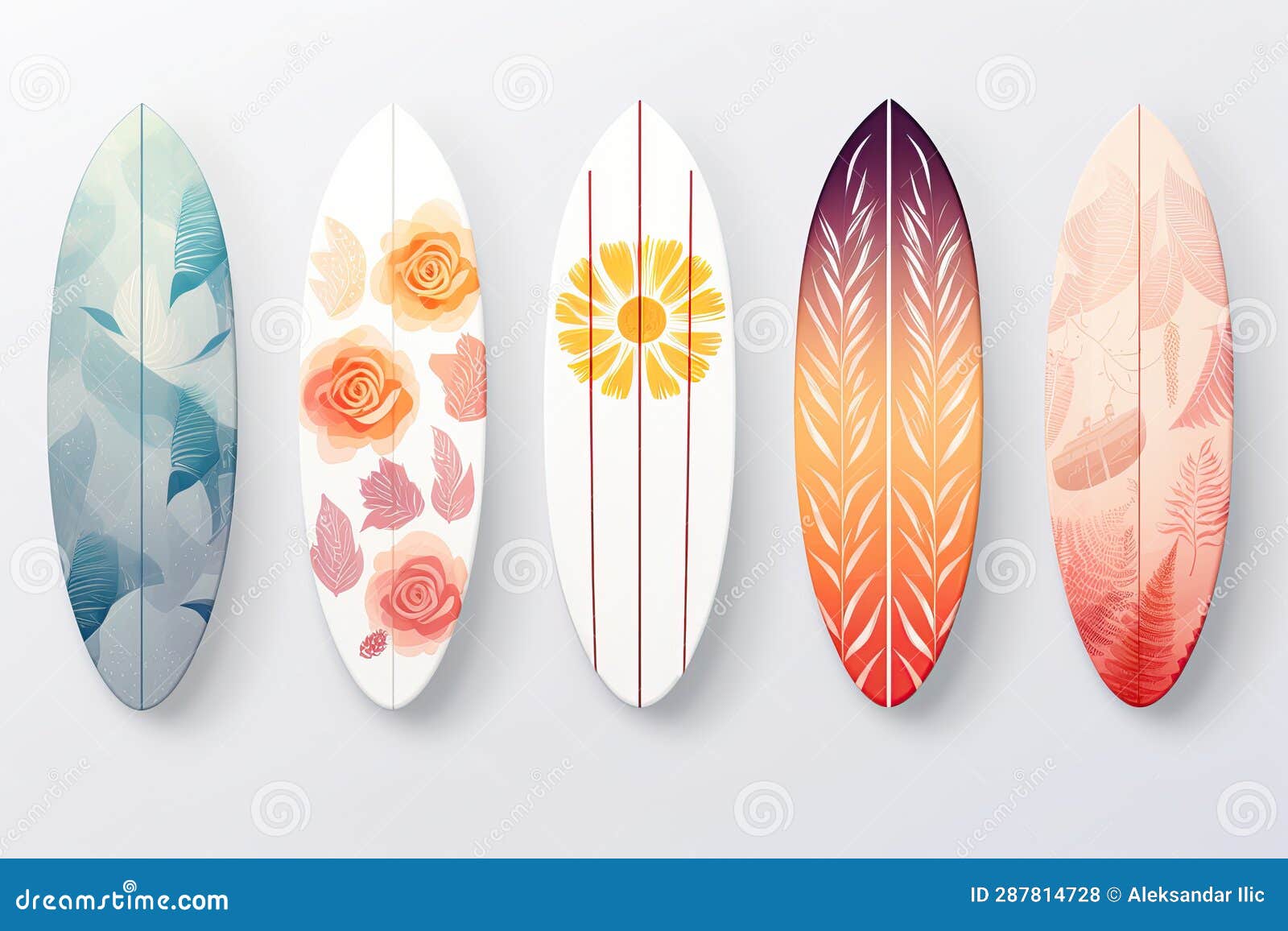 Set of Surfboards Isolated on White Background. Generative Ai Stock