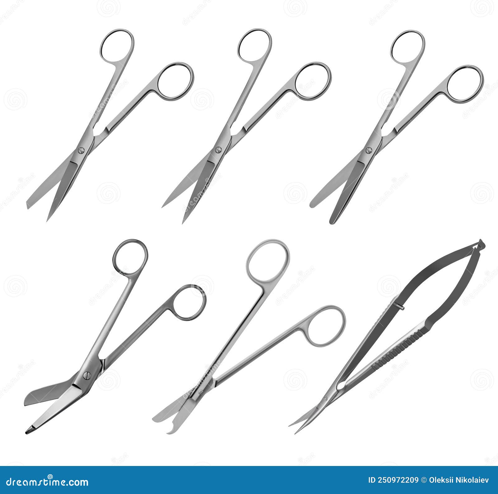 Set of Surgical Articulated Scissors with Various Blade Shapes and ...