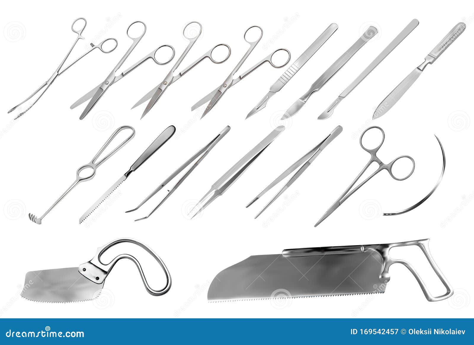 A Set of Surgical Instruments. Tweezers, Scalpels, Liston S Amputation ...