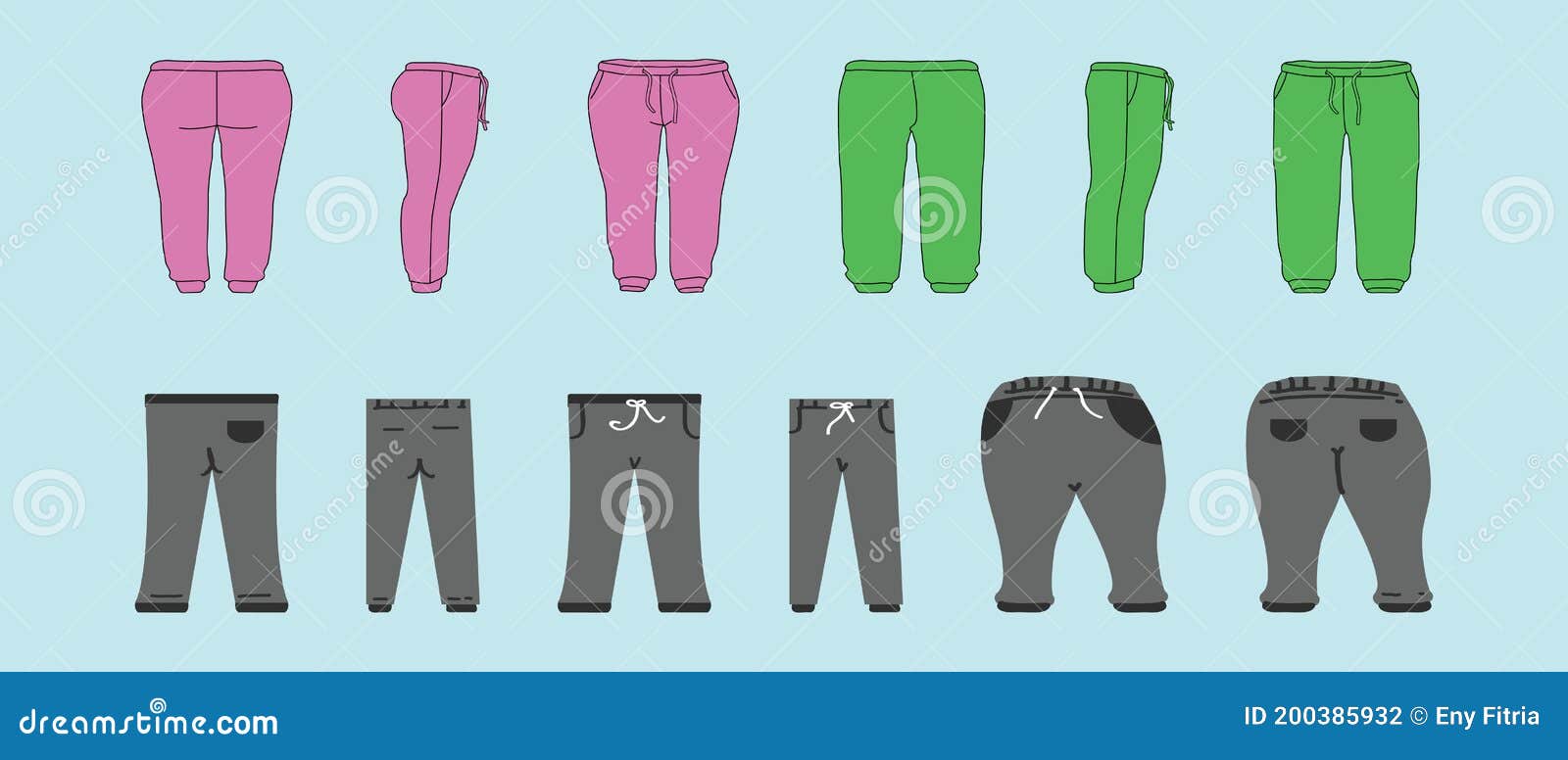 Set of Sweatpants Cartoon Icon Design Template with Various Models. Vector Illustration Isolated
