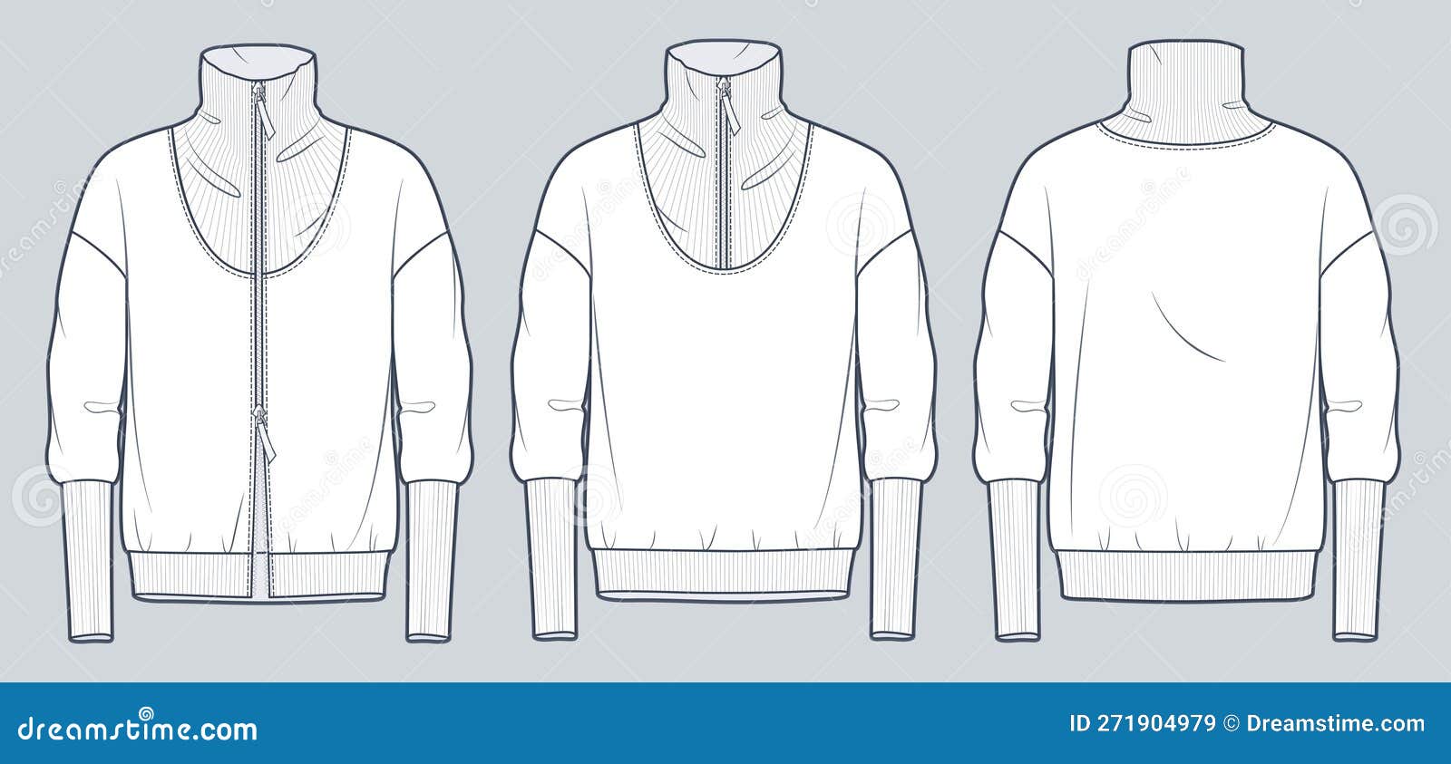 Set of Sweatshirt Technical Fashion Illustration. Roll Neckline ...