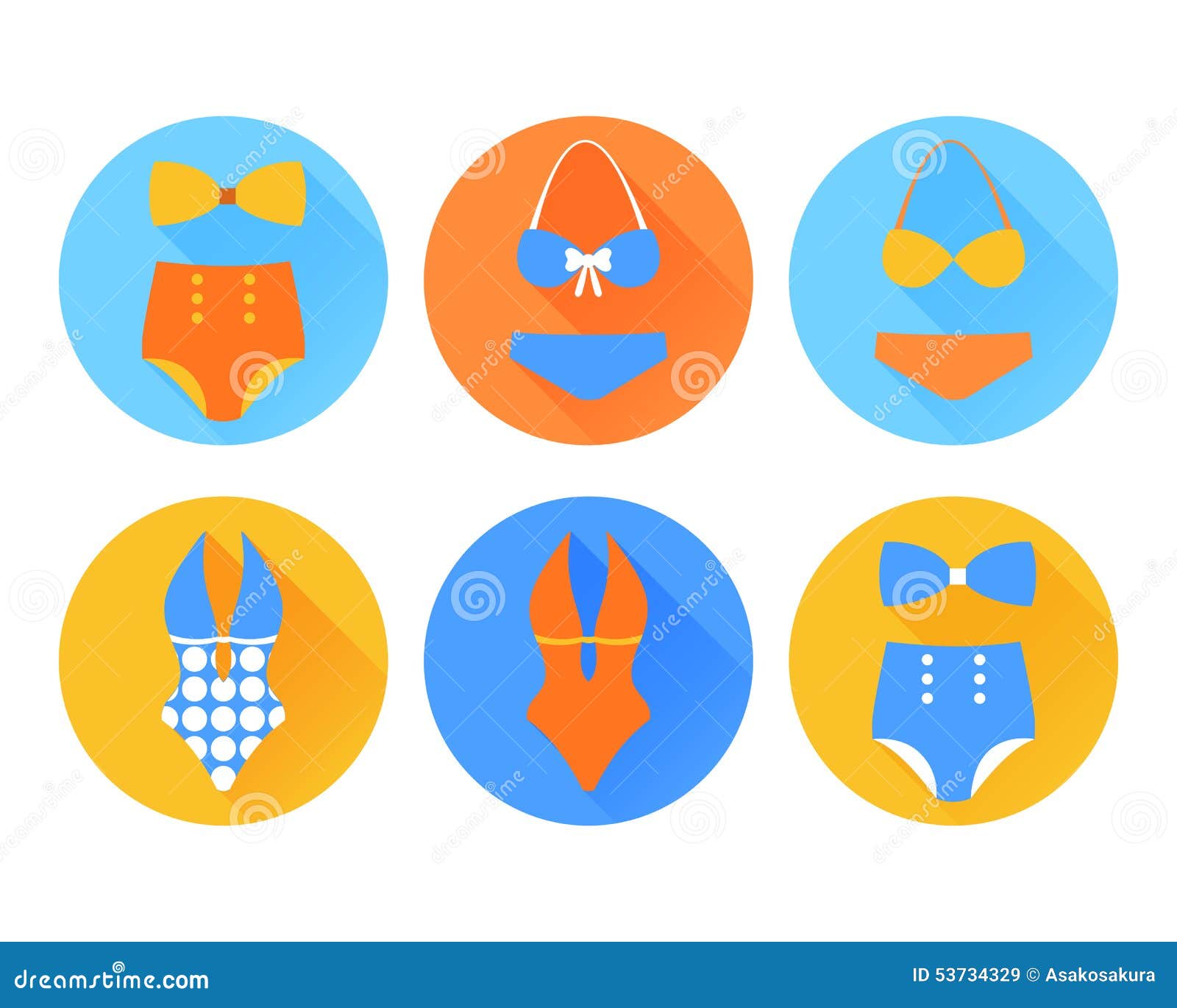Set of the Swimming Suit Flat Icons Stock Vector Illustration of