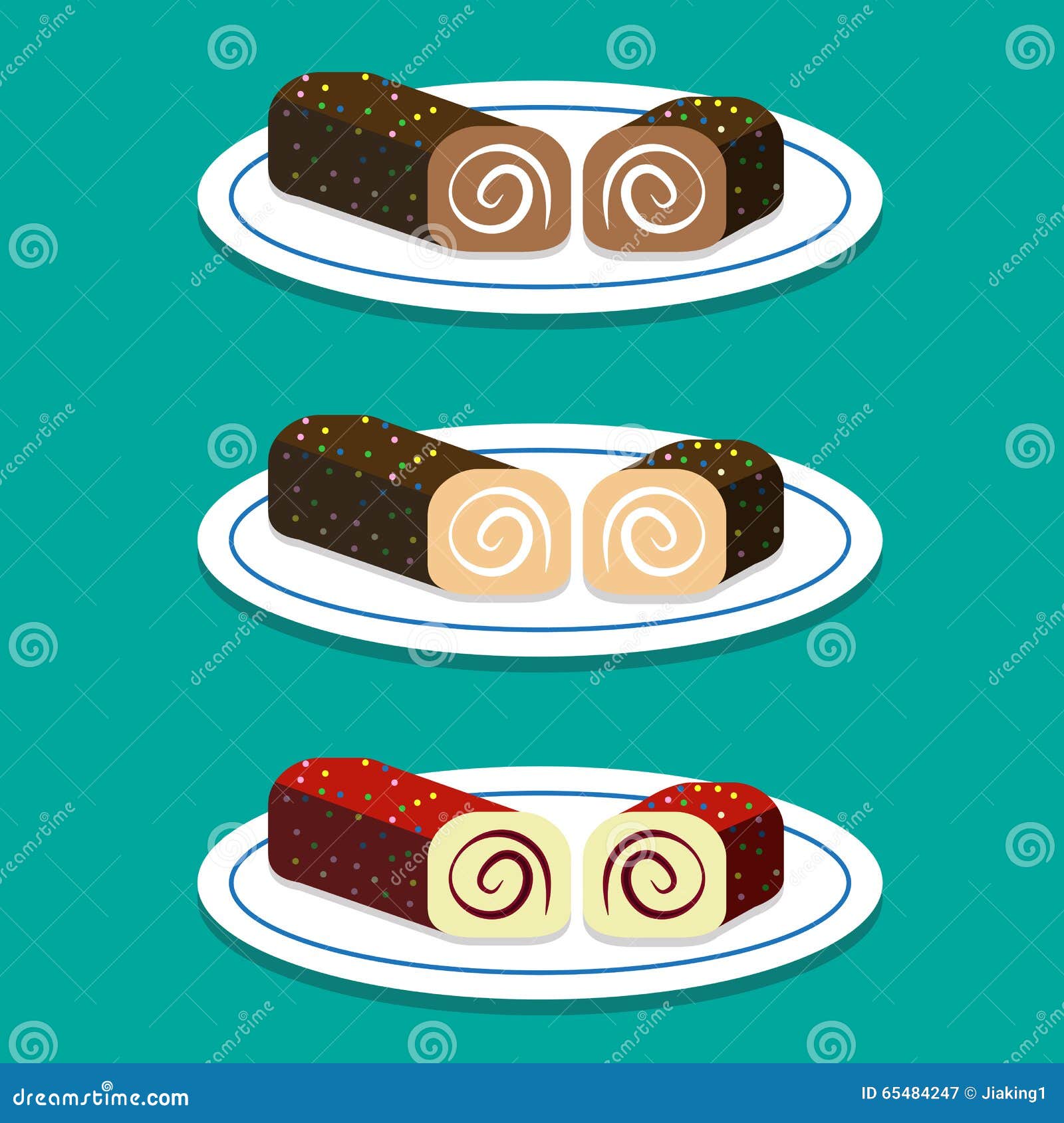 Swiss Roll Sweet Cream Cake Varieties Stock Photo