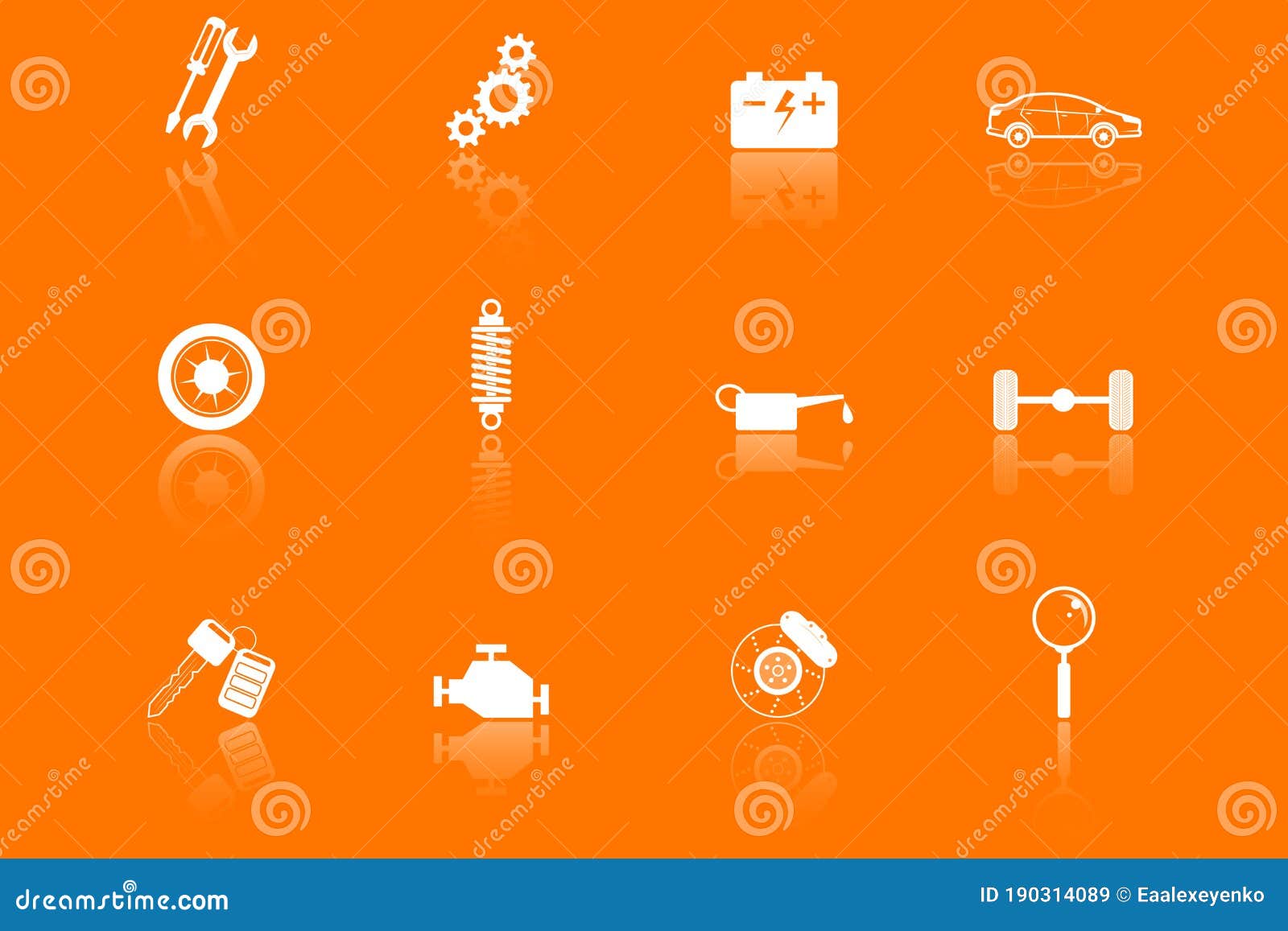 Set of 12 Symbol Icons for Car Service, Auto Repair Shop, Car Repair on  Orange Background with Mirror Reflection Effect. Vector Stock Vector -  Illustration of brake, parts: 190314089