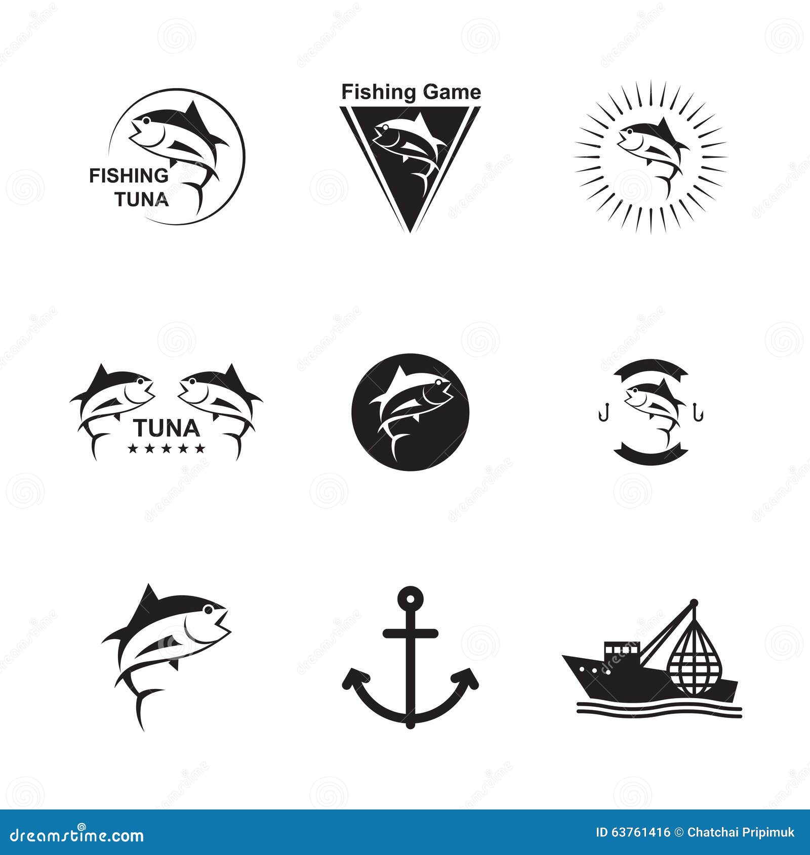 Set of Symbols Fishing stock vector. Illustration of paint - 63761416