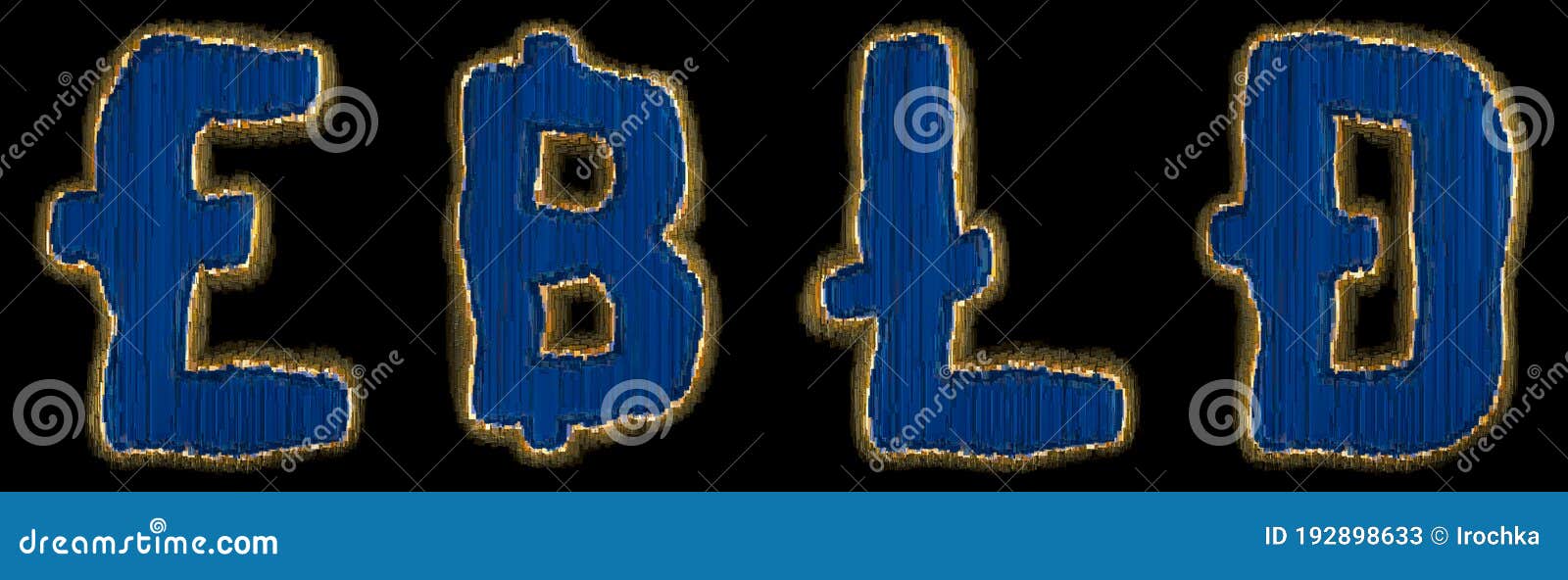 set of s pound, baht, litecoin, dashcoin made of industrial metal 3d