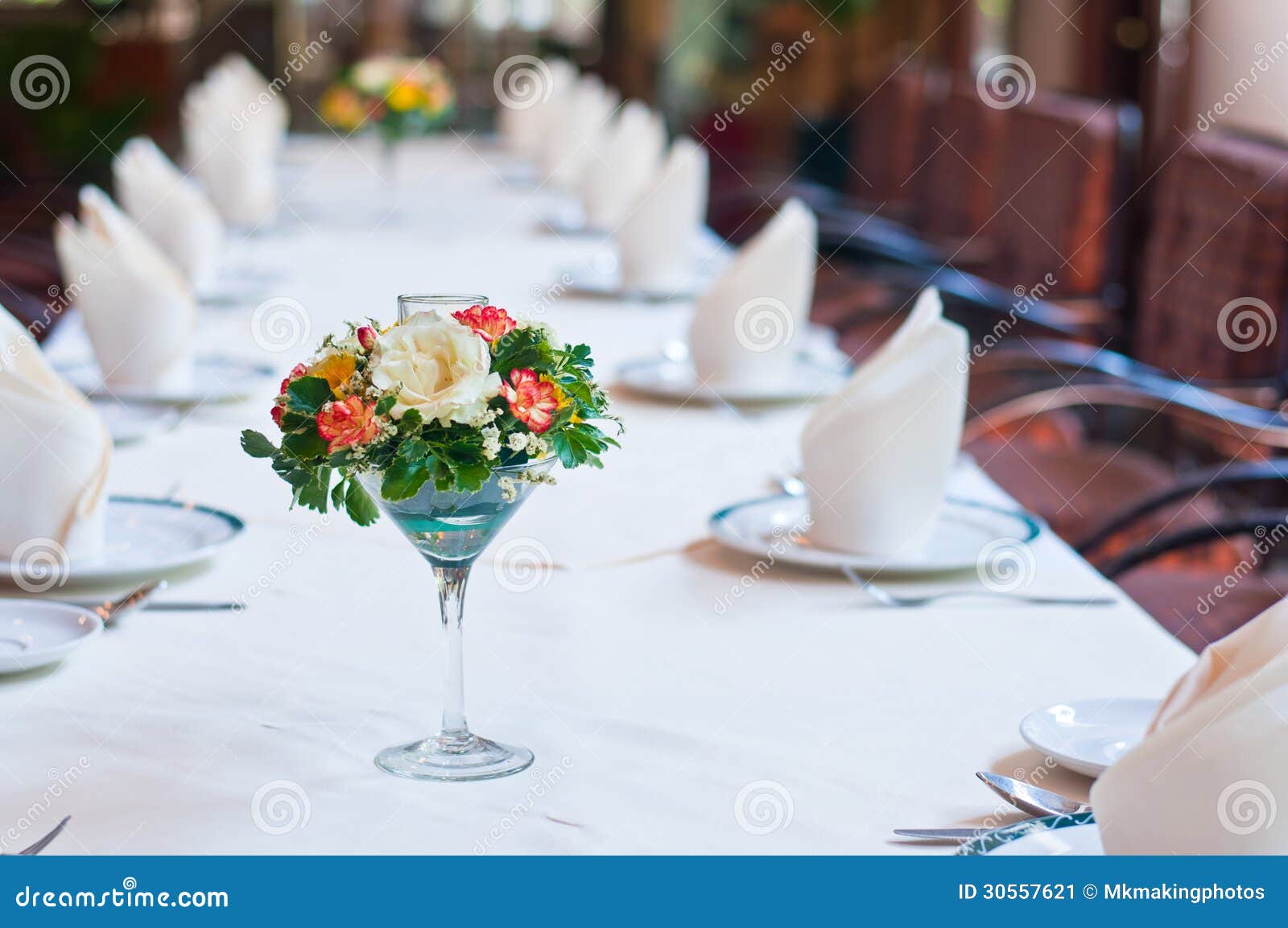 Set of table with flowers stock image. Image of formal 30557621