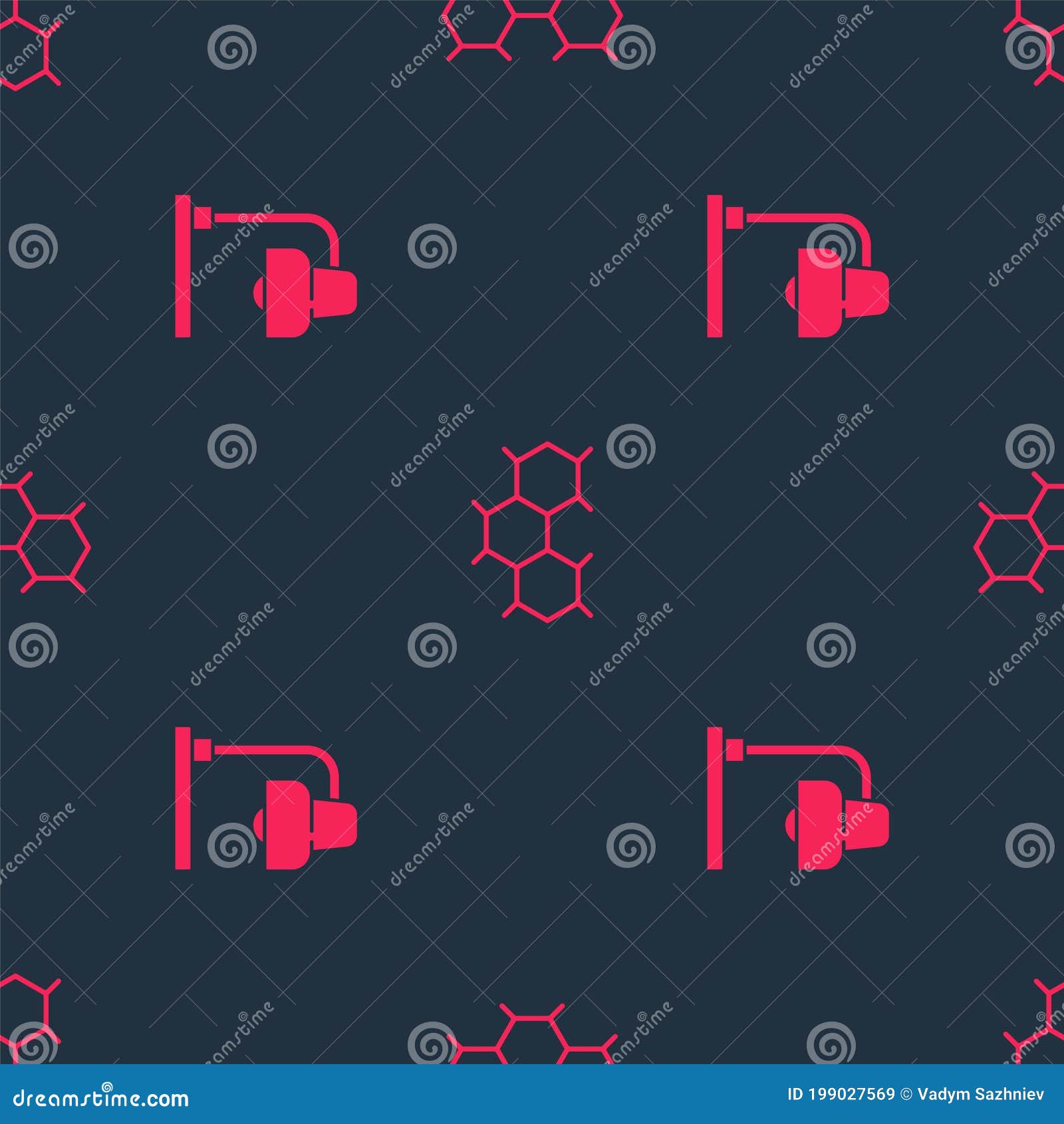 Set Table Lamp and Chemical Formula on Seamless Pattern. Vector Stock