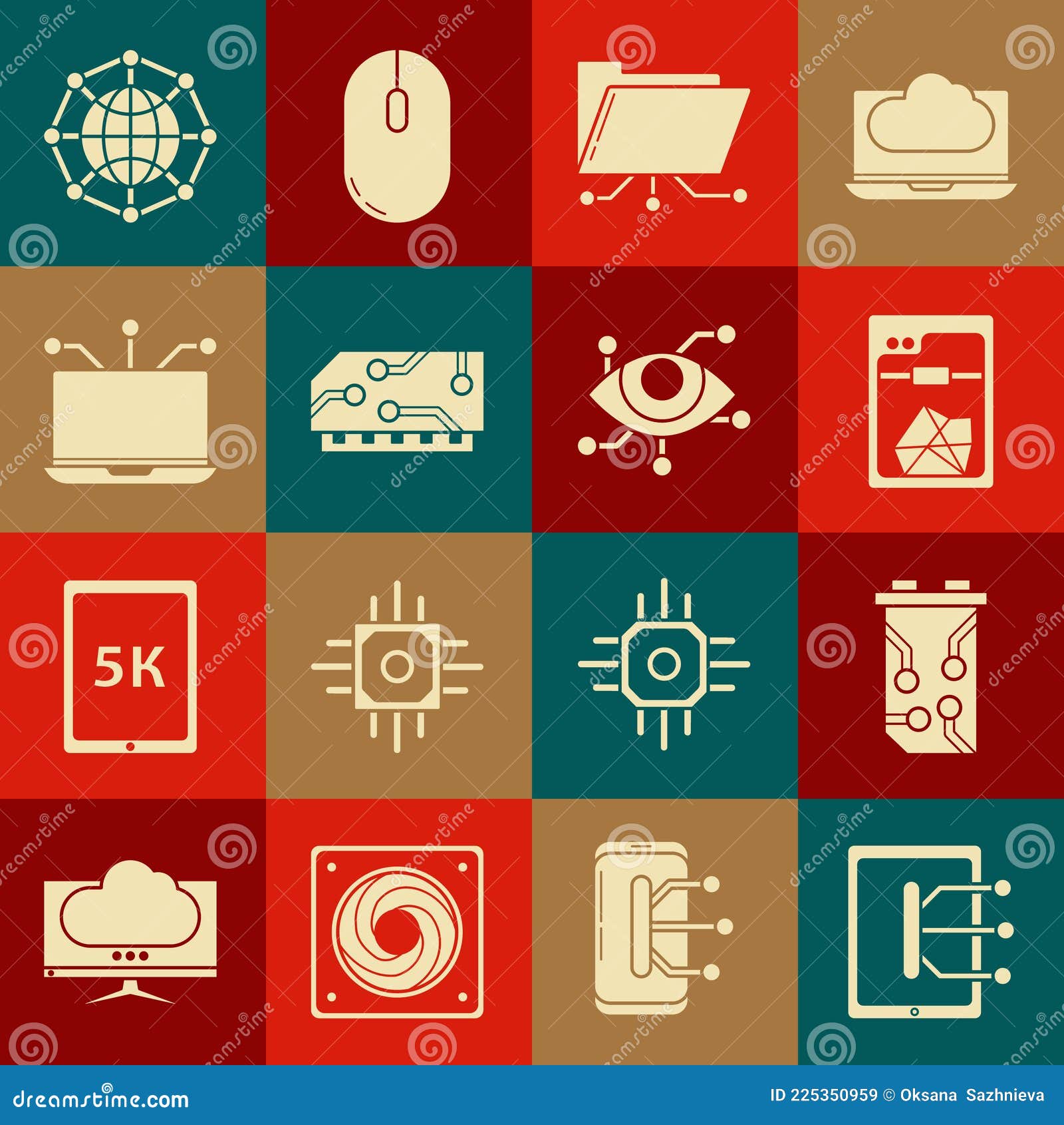 Set Tablet, Video Graphic Card, 3D Printer, Folder and Lock, RAM