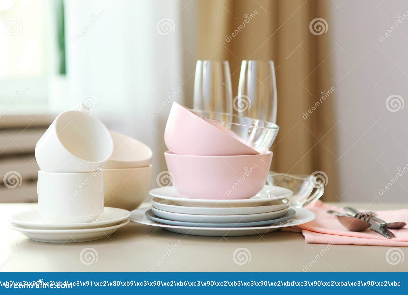 a set of tableware on the table.