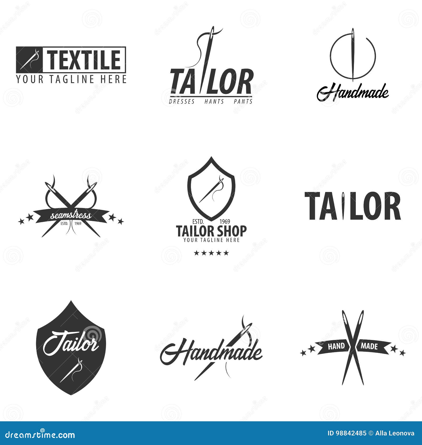 Set of Tailor, Sewing, Handmade Logos or Emblems. Vector Illustration ...