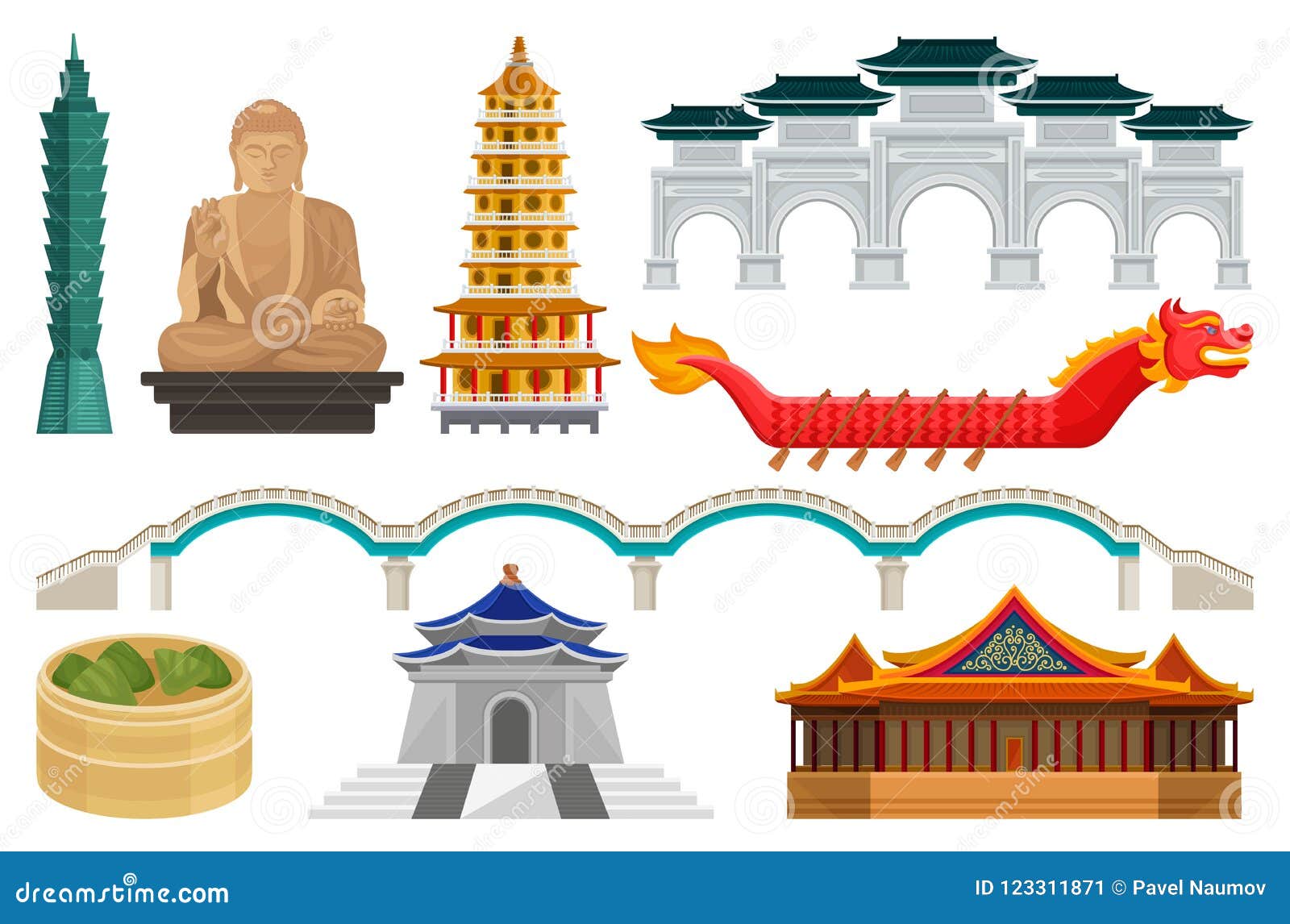 Flat Vector Set Of Taiwan National Cultural Symbols Famous flat-vector-set-of-taiwan-national-cultural-symbols-famous