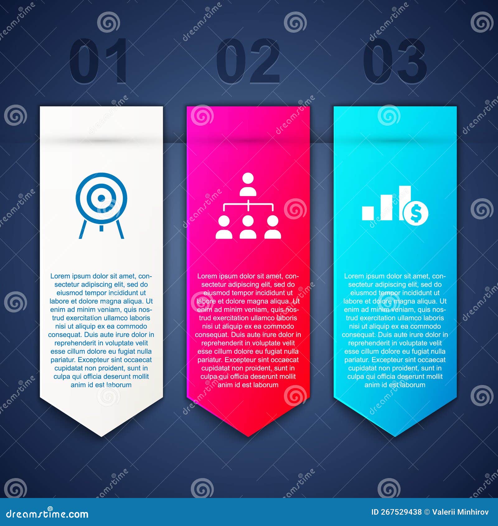 Set Target, Hierarchy Organogram Chart and Pie and Dollar. Business