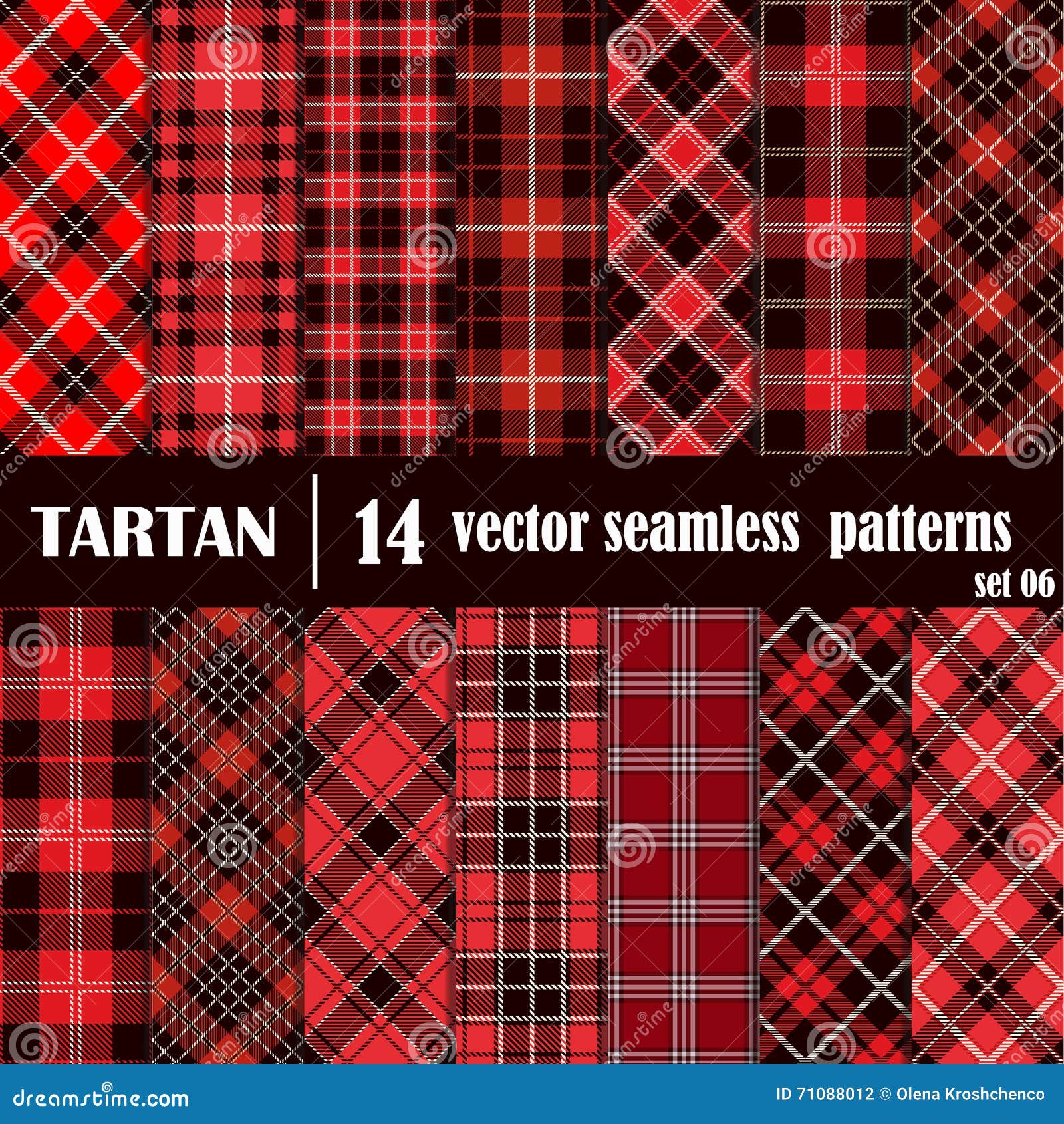 set tartan seamless pattern in red colors